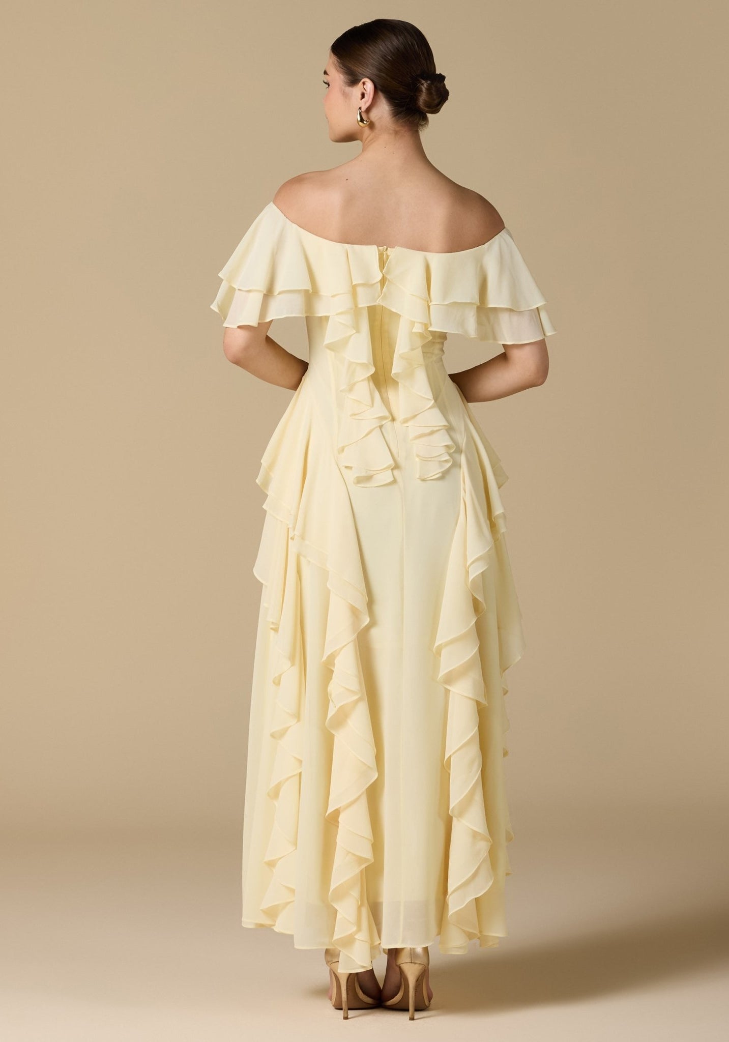 Chiffon Off Shoulder Maxi Dress With Ruffles - shopaleena