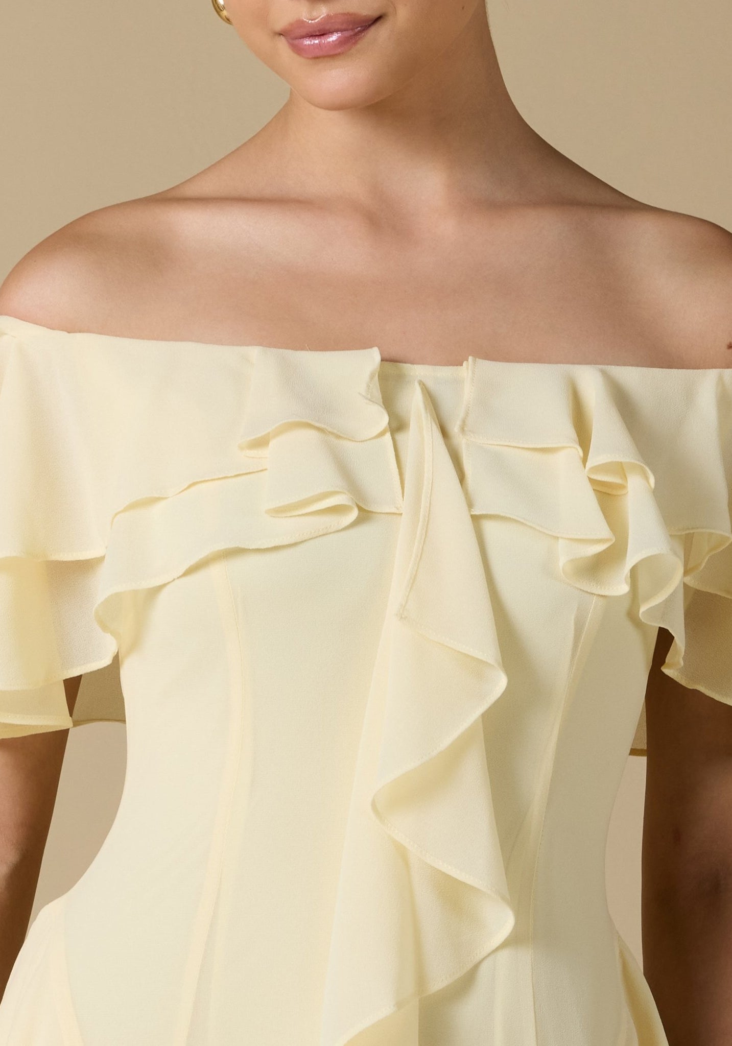 Chiffon Off Shoulder Maxi Dress With Ruffles - shopaleena