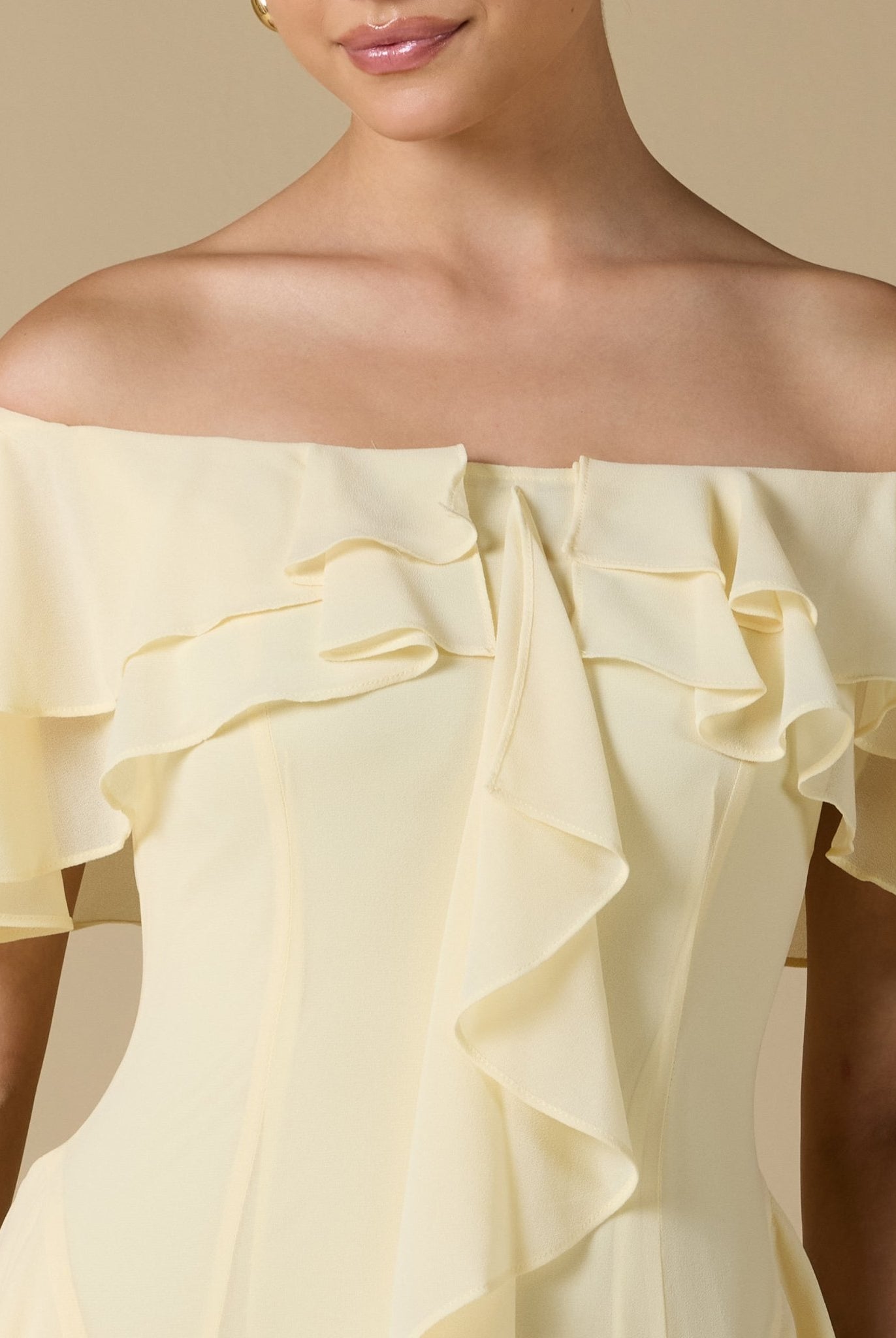 Chiffon Off Shoulder Maxi Dress With Ruffles - shopaleena