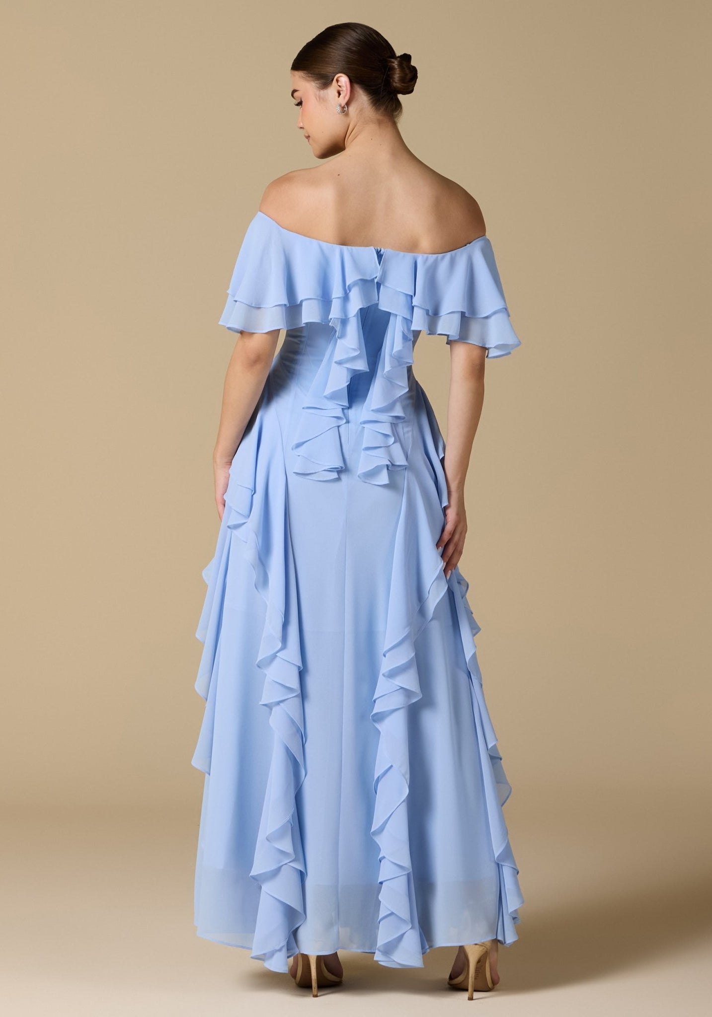 Chiffon Off Shoulder Maxi Dress With Ruffles - shopaleena