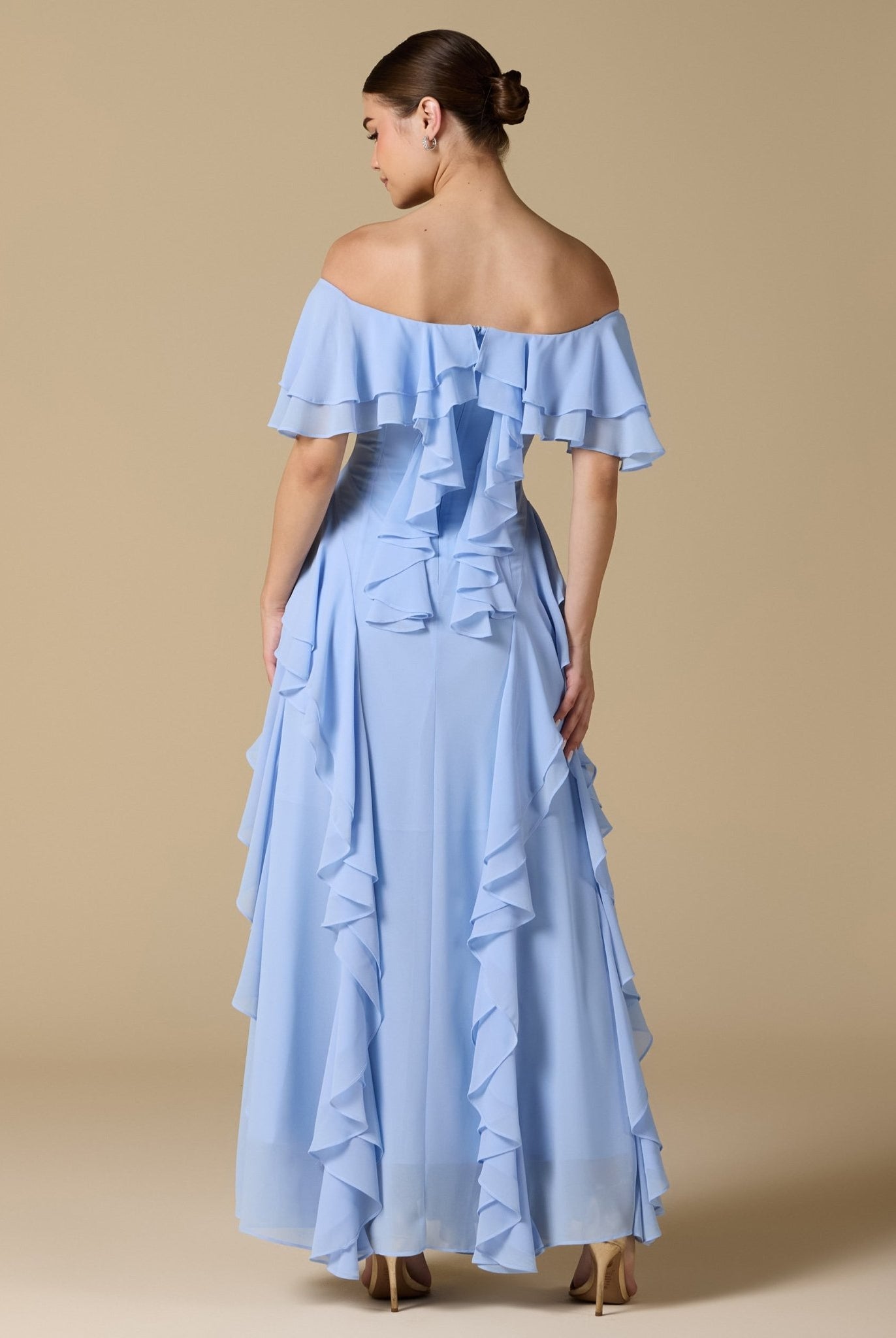 Chiffon Off Shoulder Maxi Dress With Ruffles - shopaleena