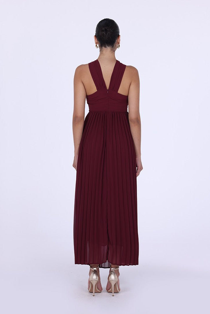 Chiffon Pleated Gathered Chest Maxi Dress - shopaleena