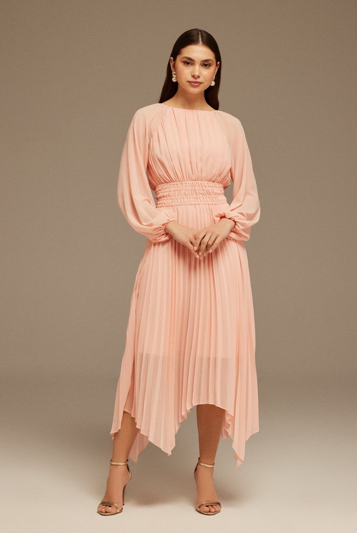 Chiffon Pleated Midi Dress - shopaleena
