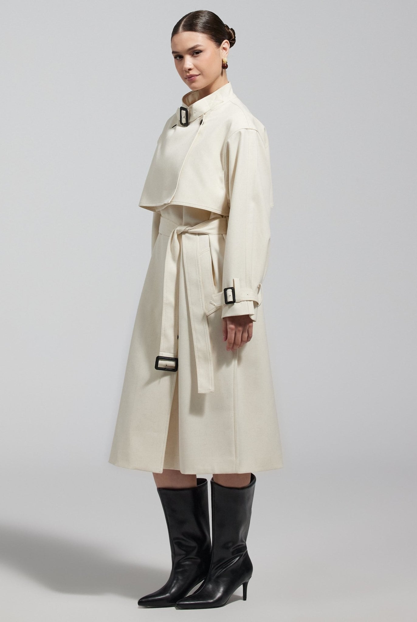 Cloud White High Collar Twill Trench Coat - shopaleena