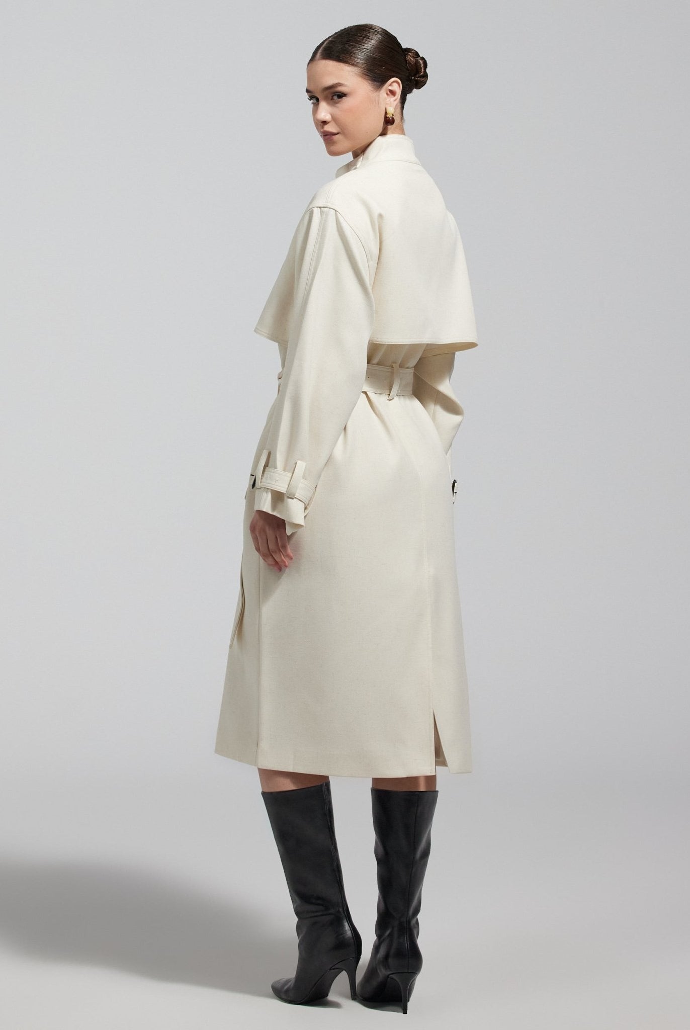 Cloud White High Collar Twill Trench Coat - shopaleena
