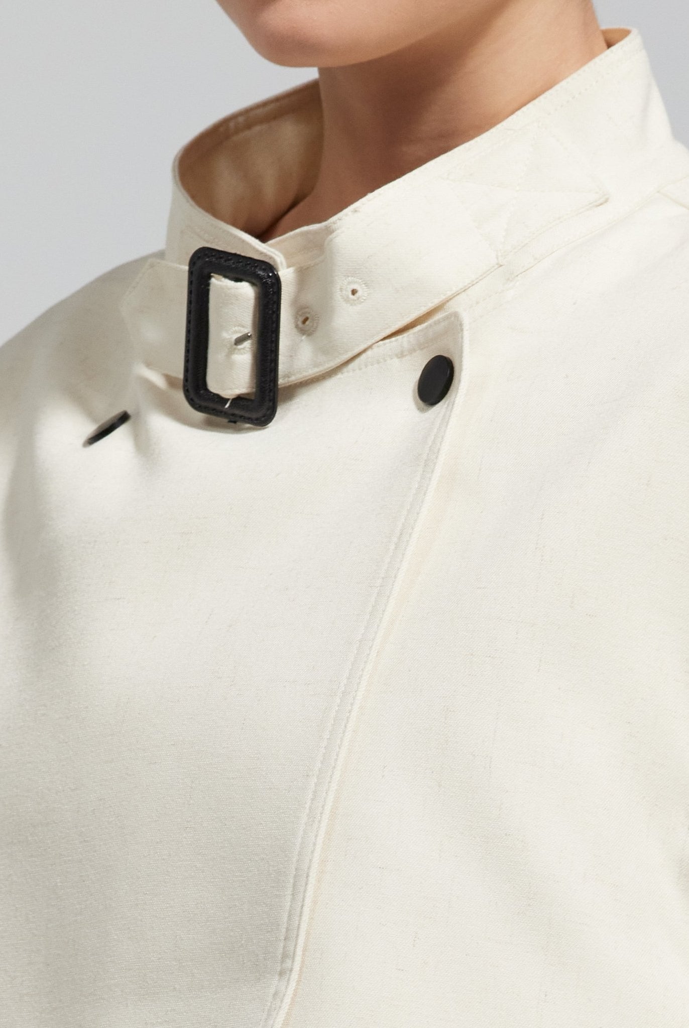 Cloud White High Collar Twill Trench Coat - shopaleena