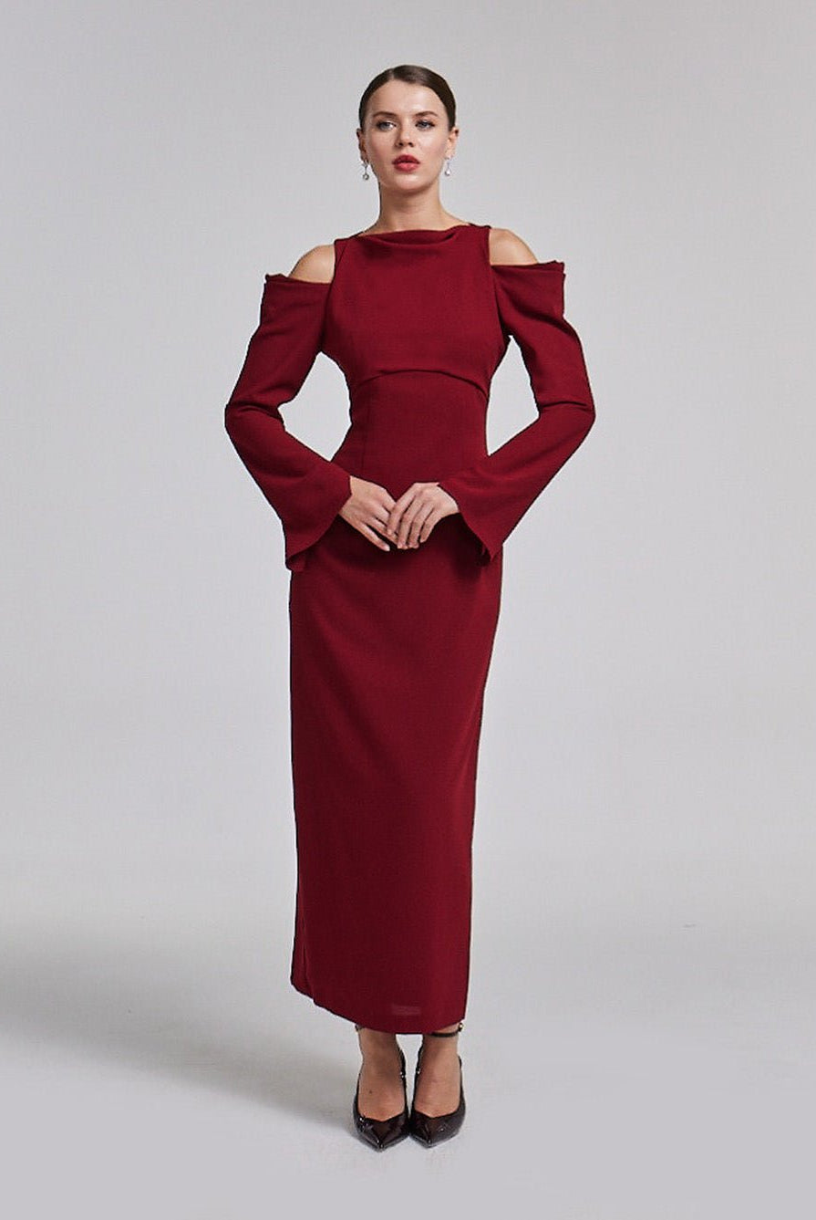 Cold Shoulder Maxi Dress with Sleeves - shopaleena
