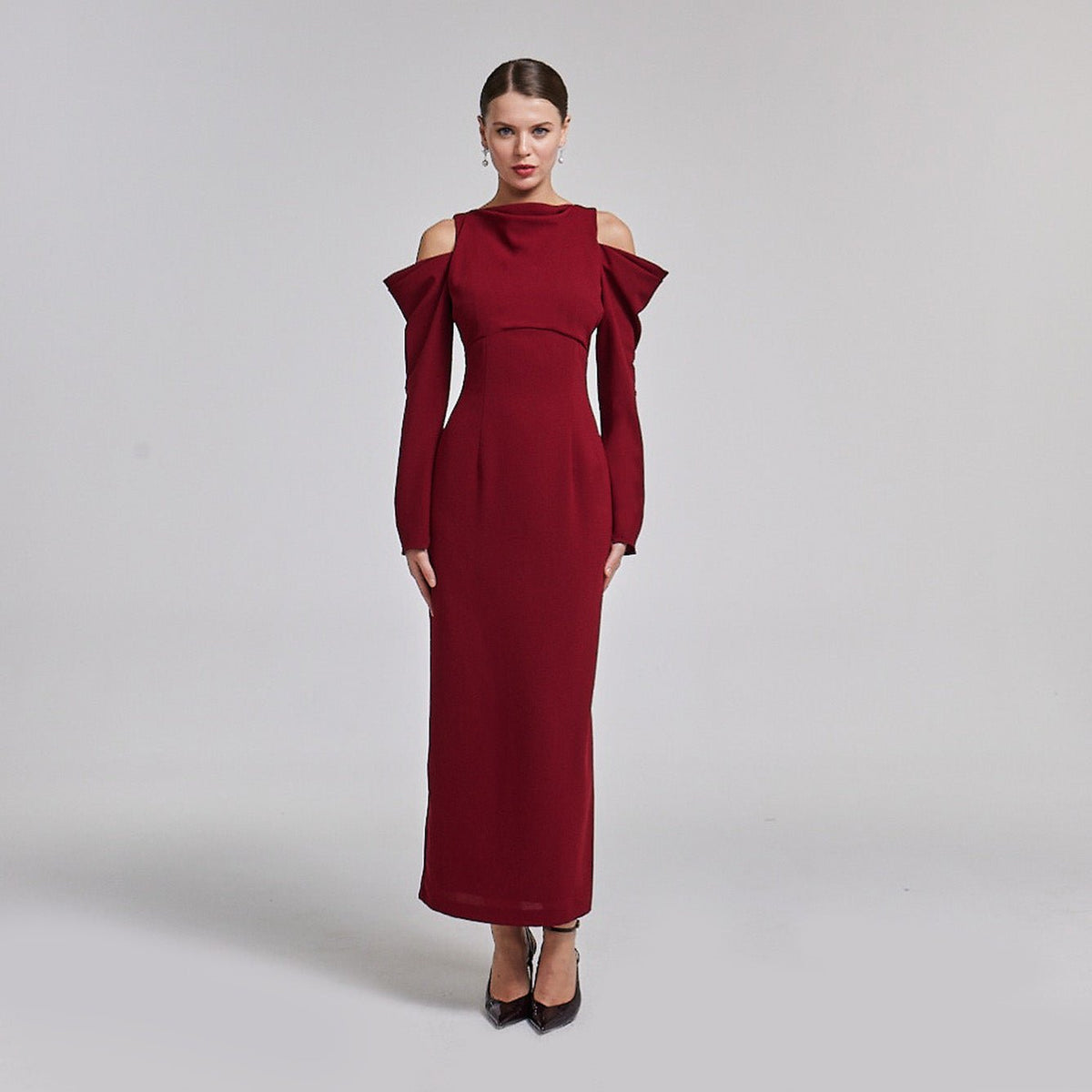 Cold-Shoulder Empire Max Dress with Slit Tangerine