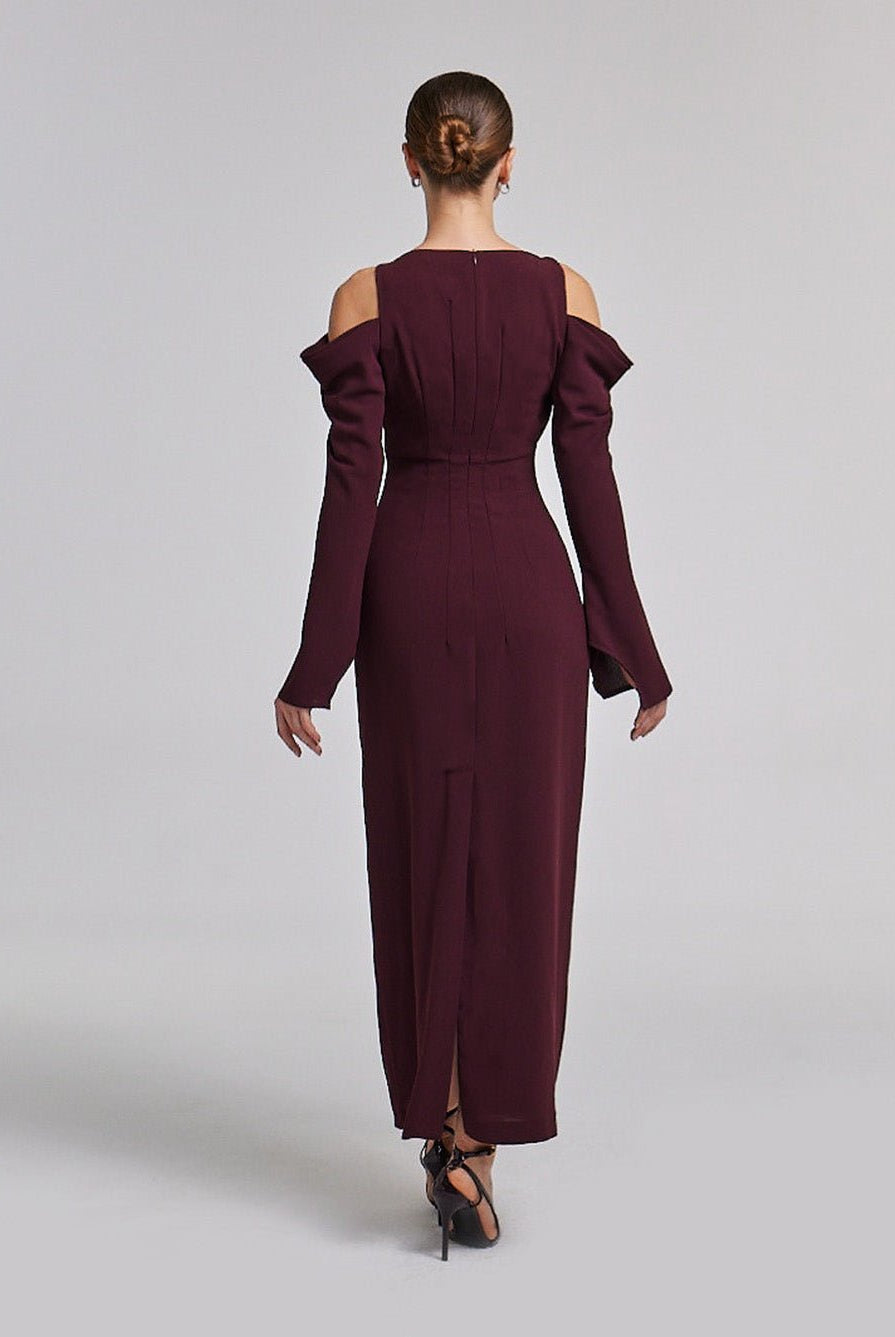 Cold Shoulder Maxi Dress with Sleeves - shopaleena