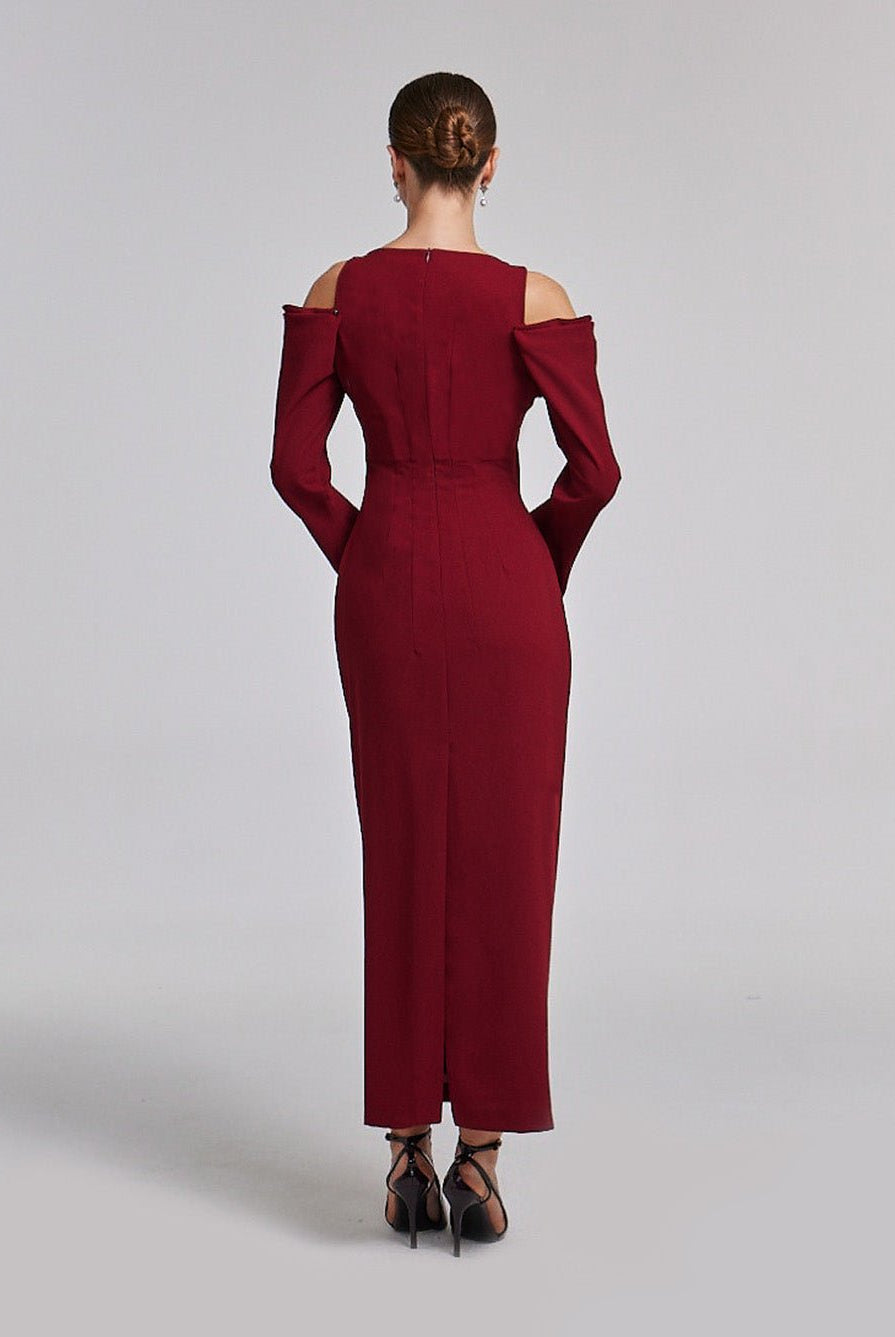 Cold Shoulder Maxi Dress with Sleeves - shopaleena