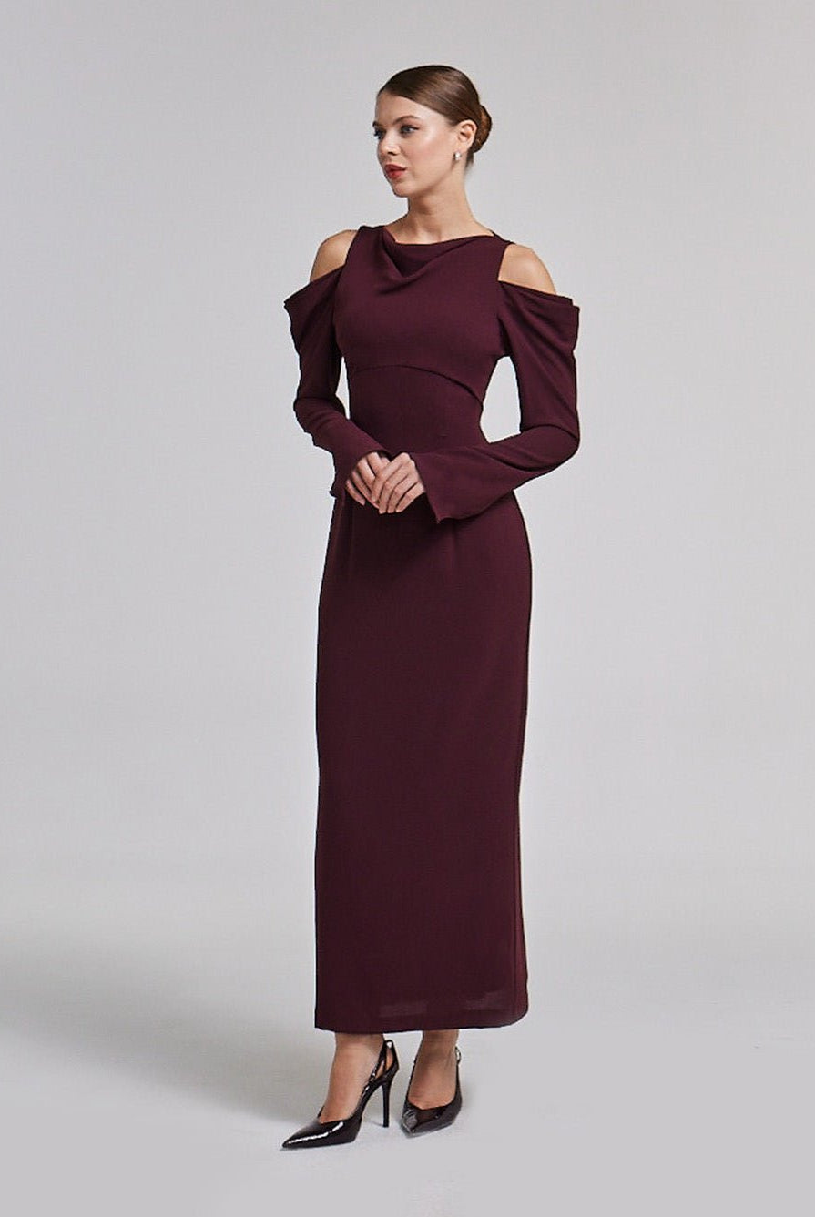 Cold Shoulder Maxi Dress with Sleeves - shopaleena