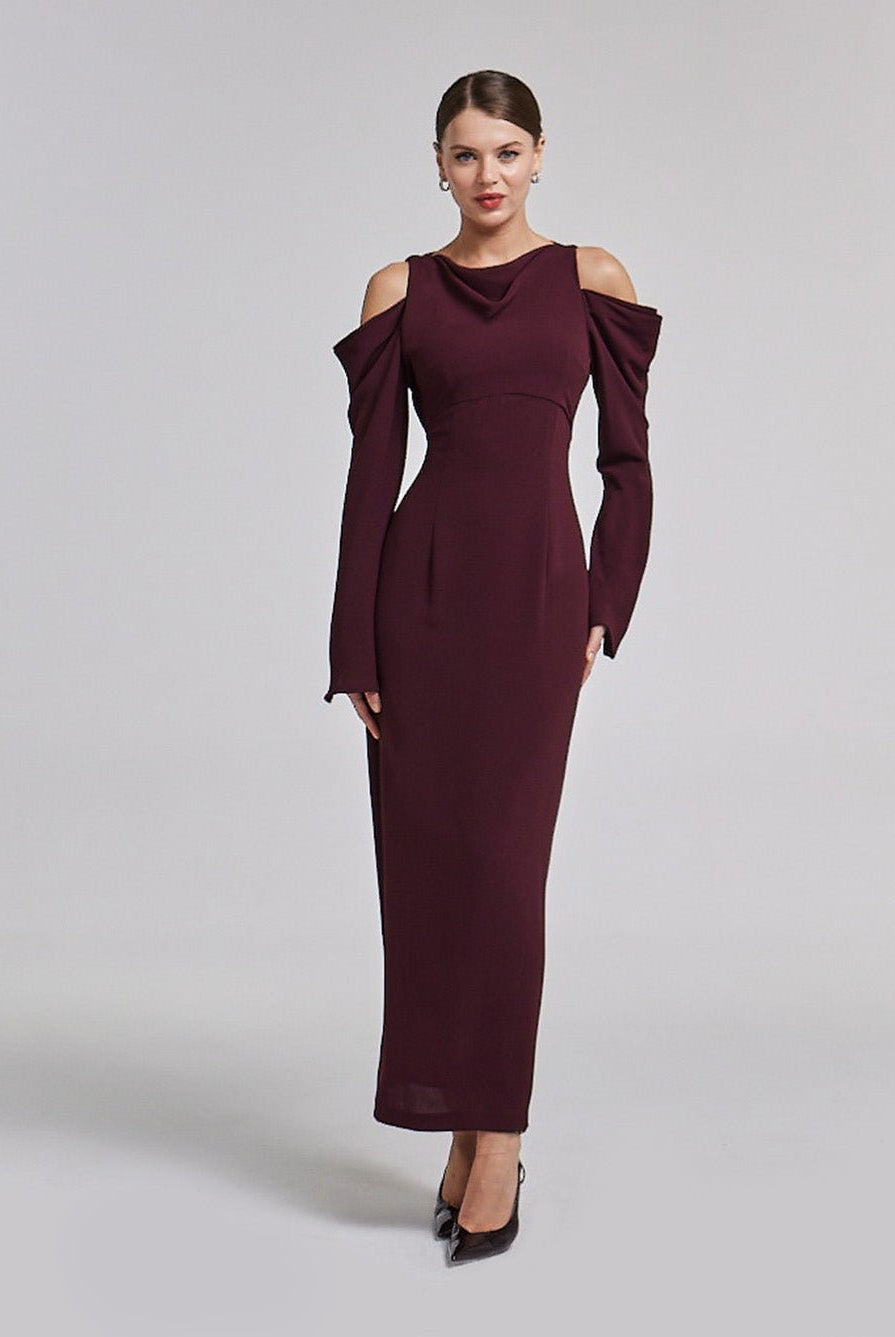 Cold Shoulder Maxi Dress with Sleeves - shopaleena