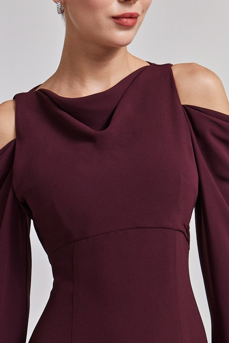 Cold Shoulder Maxi Dress with Sleeves - shopaleena