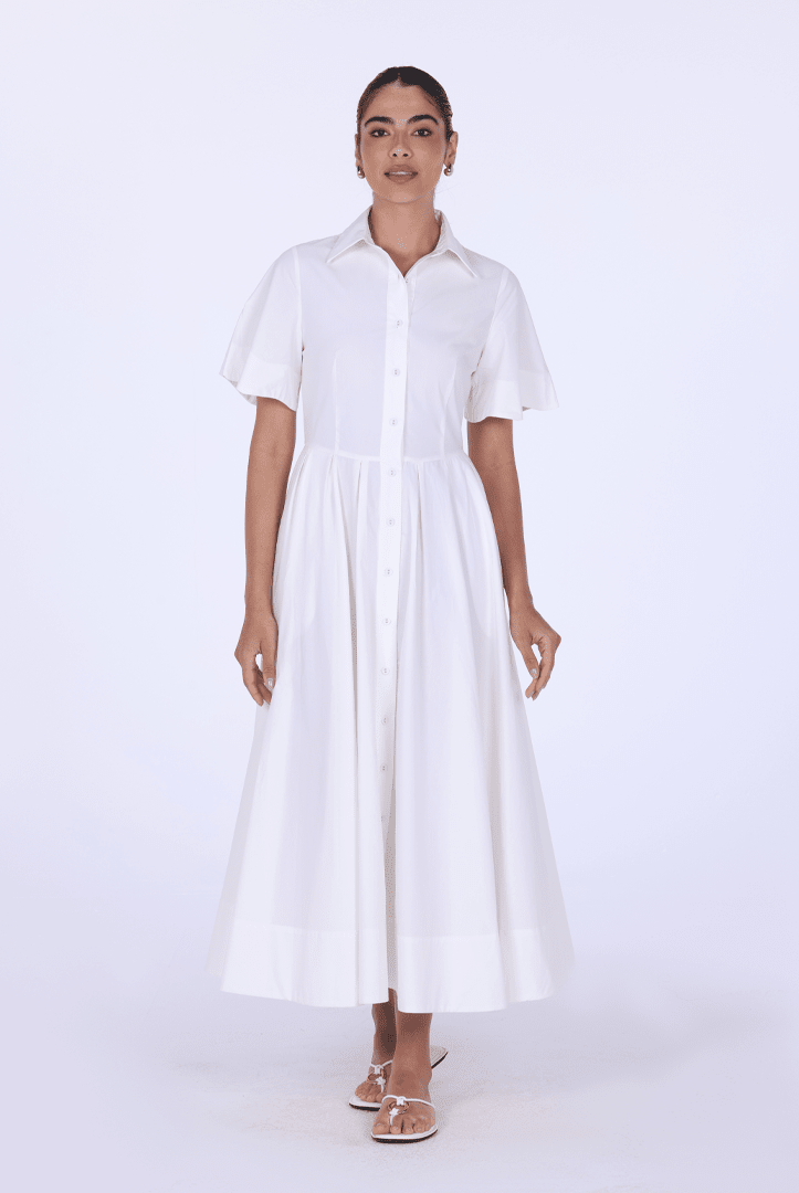 Collard Cotton Long Aline Dress - shopaleena