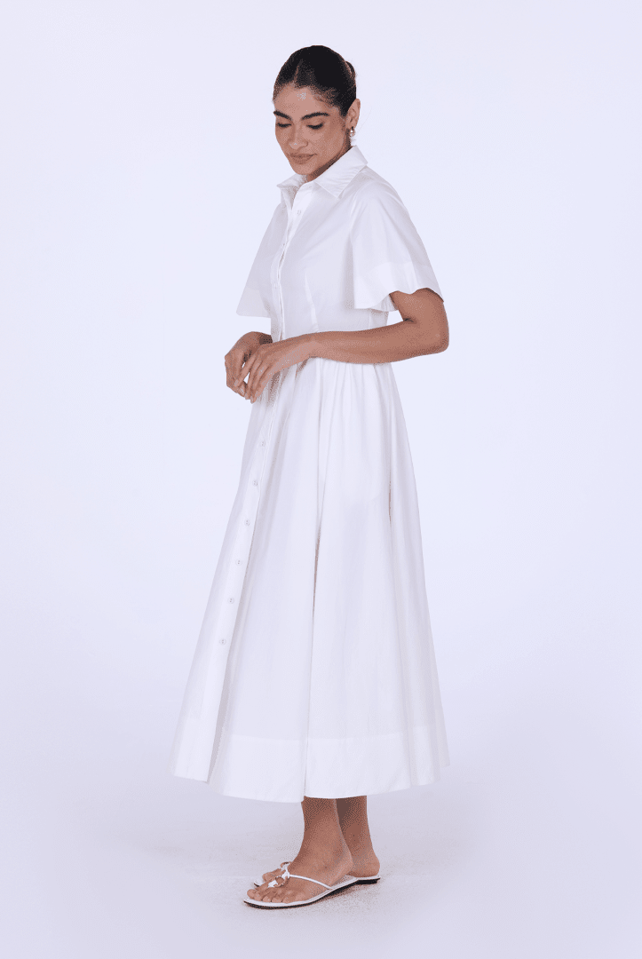 Collard Cotton Long Aline Dress - shopaleena