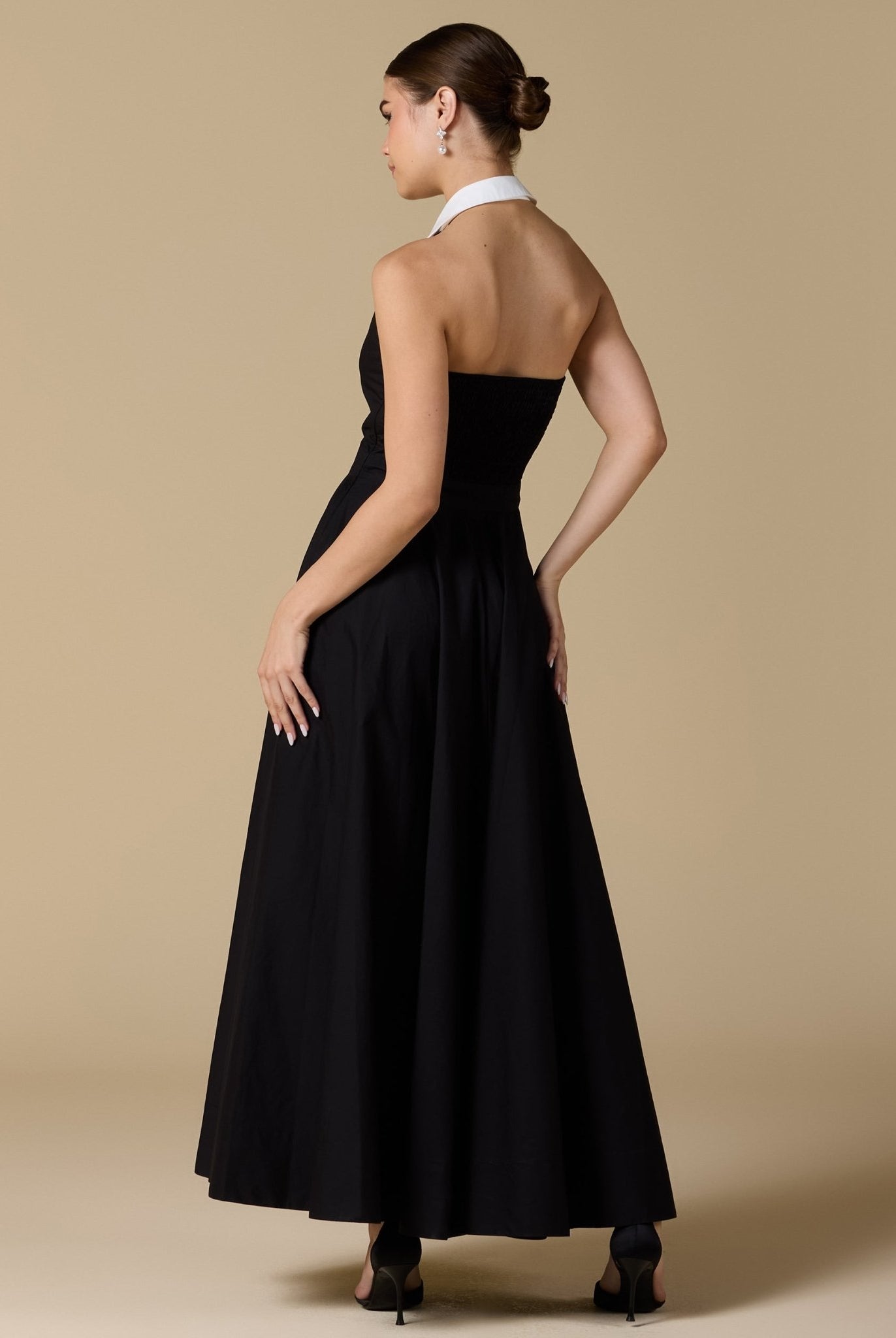 Collared Backless Poplin Maxi Dress - shopaleena