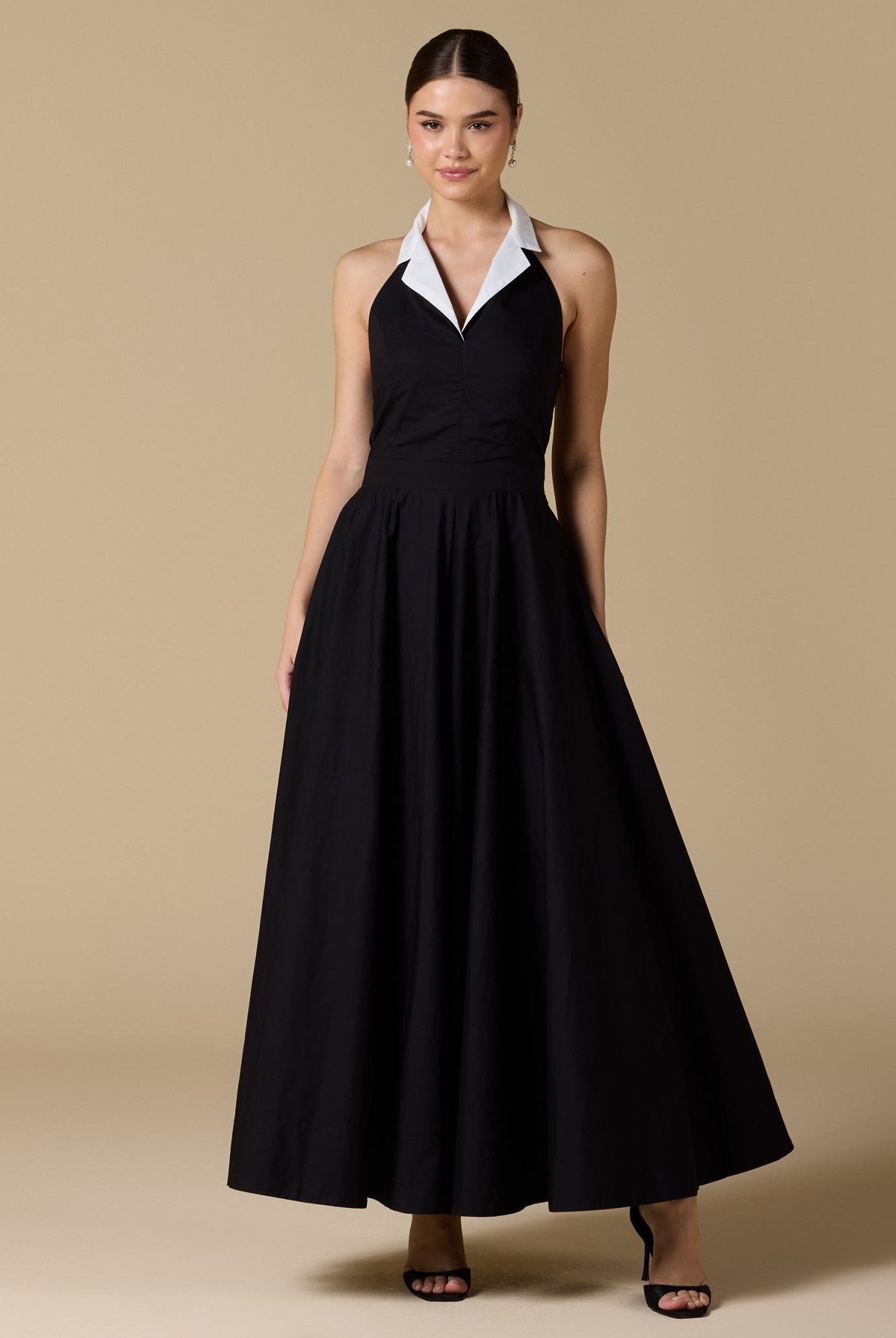 Collared Backless Poplin Maxi Dress - shopaleena