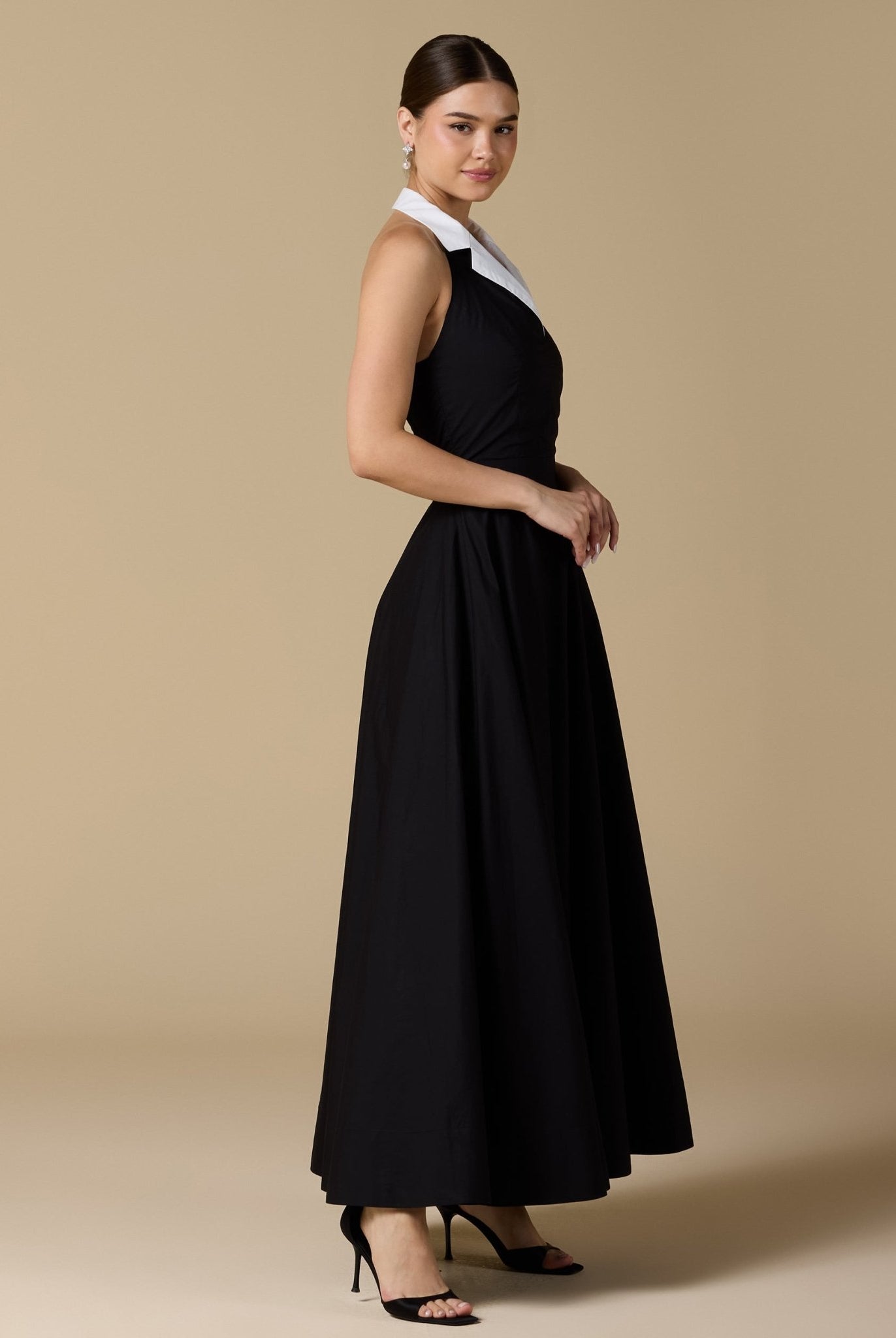 Collared Backless Poplin Maxi Dress - shopaleena
