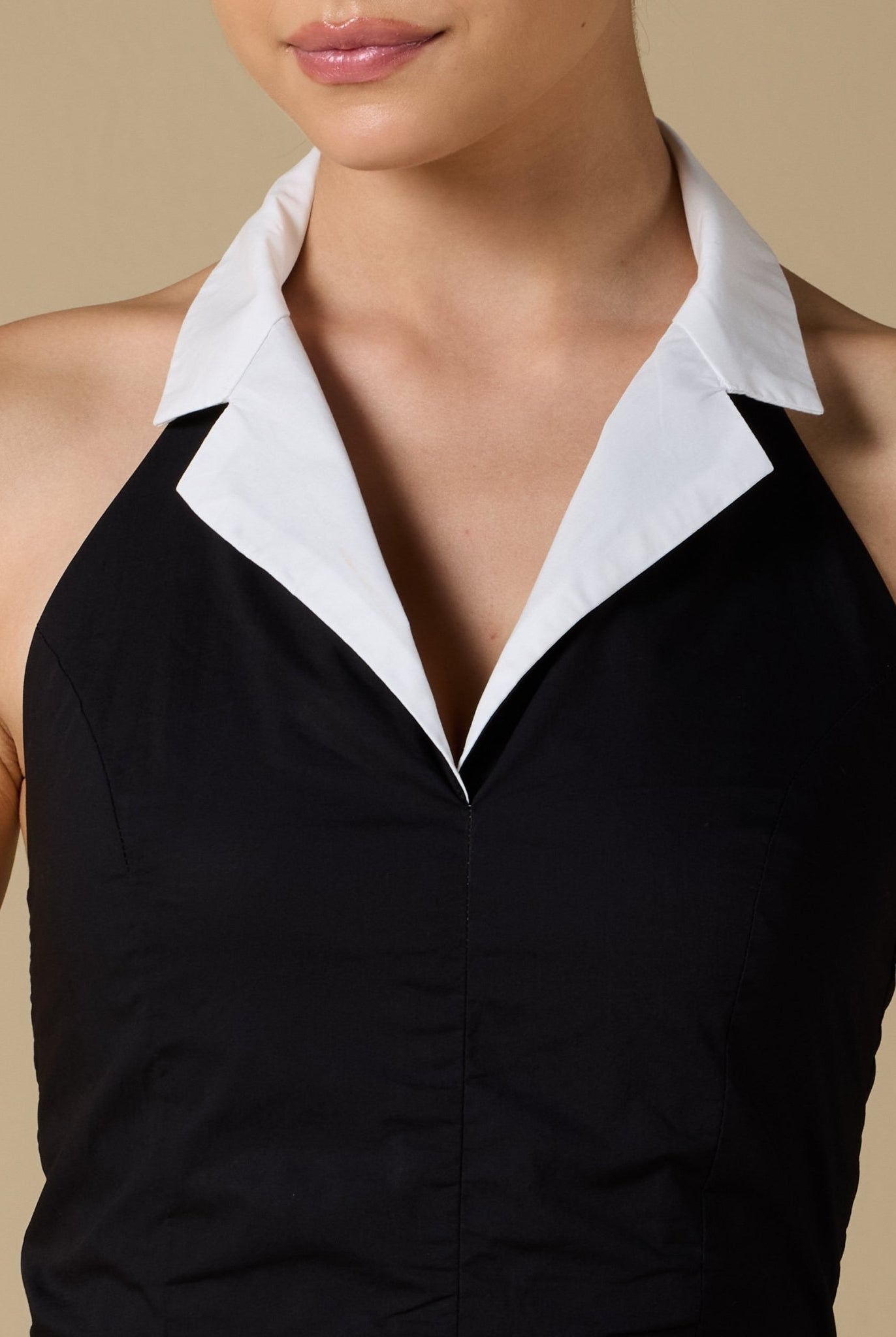 Collared Backless Poplin Maxi Dress - shopaleena