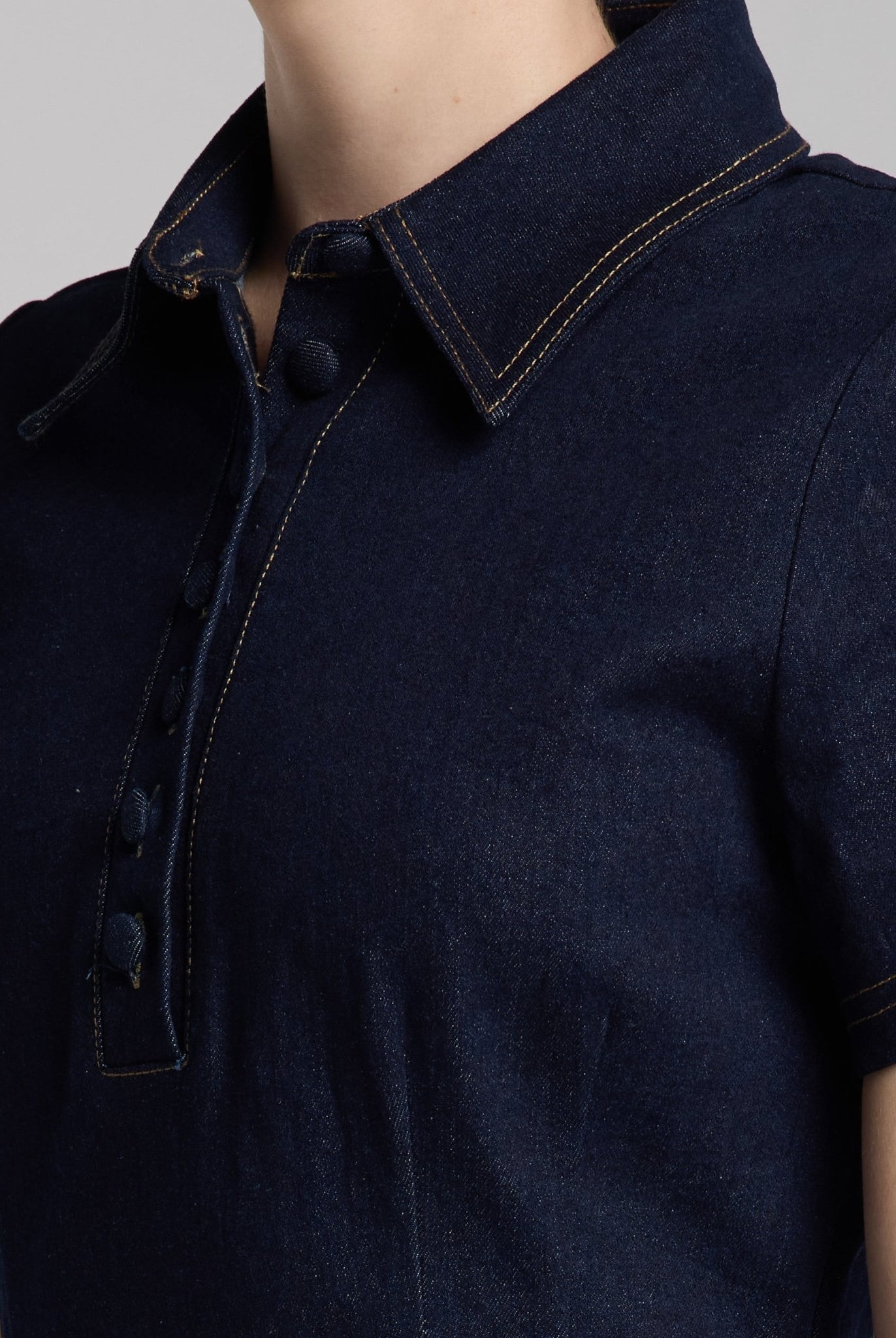 Collared Denim Midi Dress - shopaleena