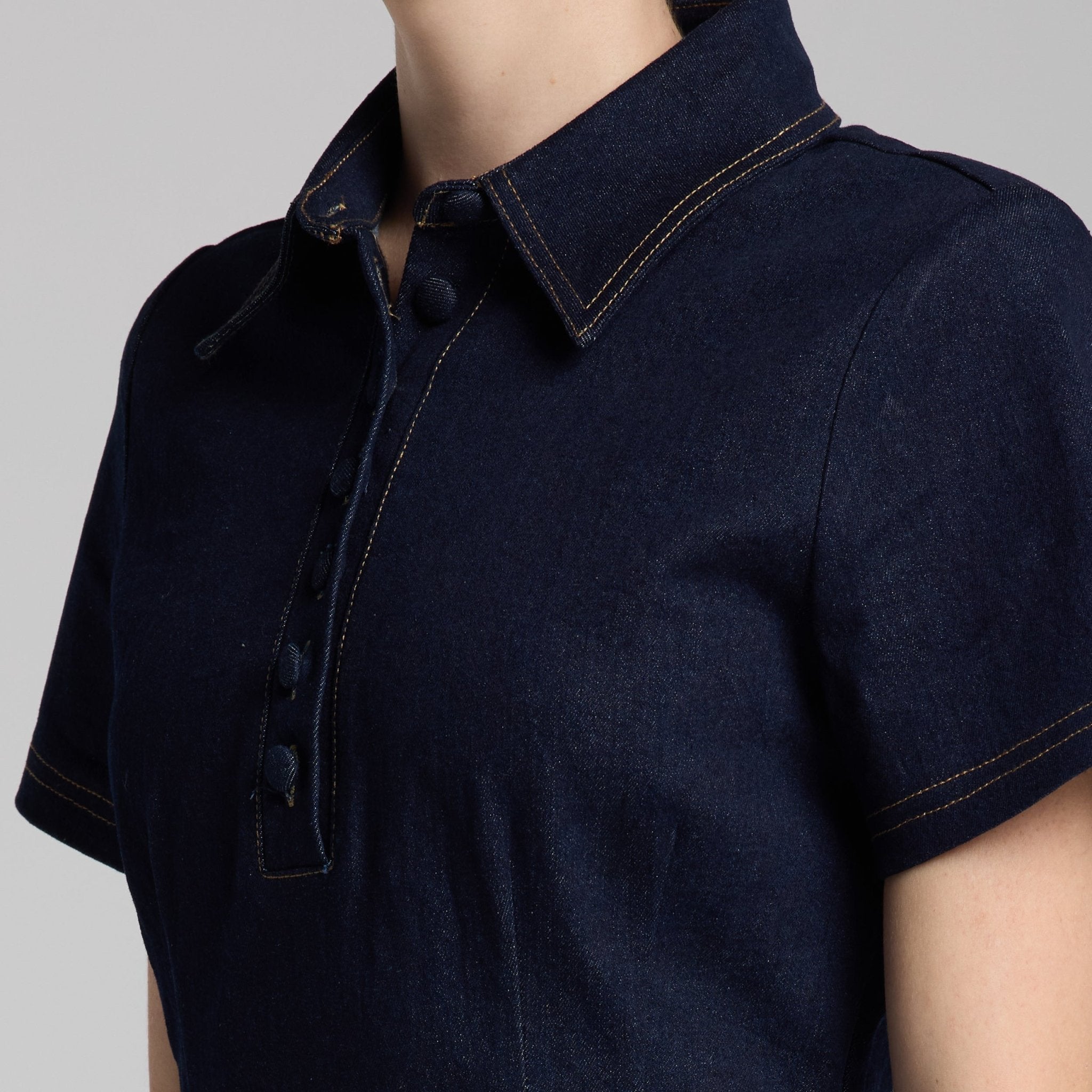 Collared Denim Midi Dress - shopaleena