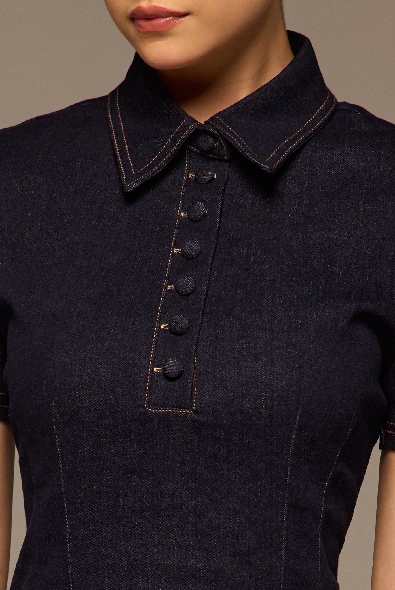 Collared Denim Midi Dress - shopaleena