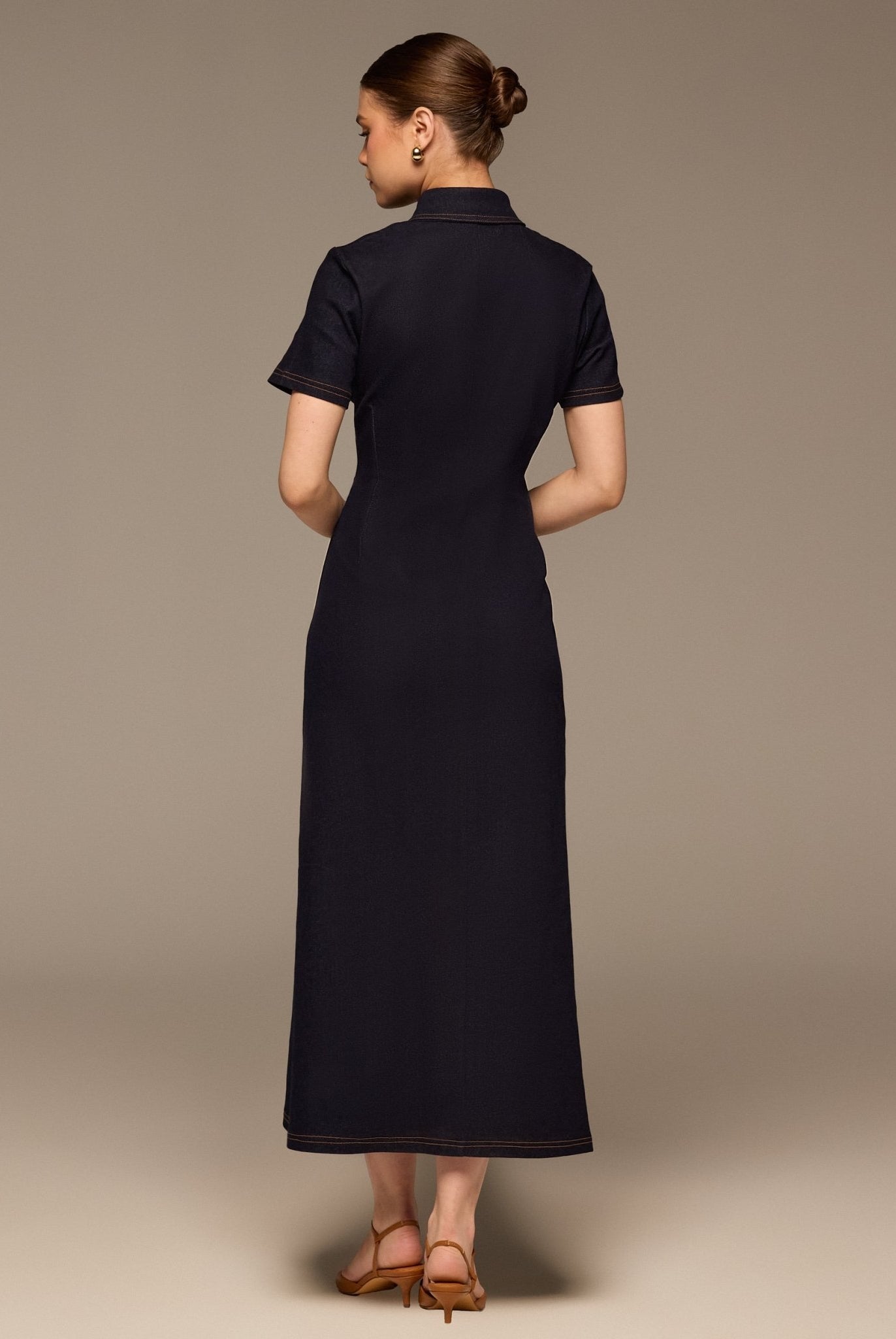 Collared Denim Midi Dress - shopaleena