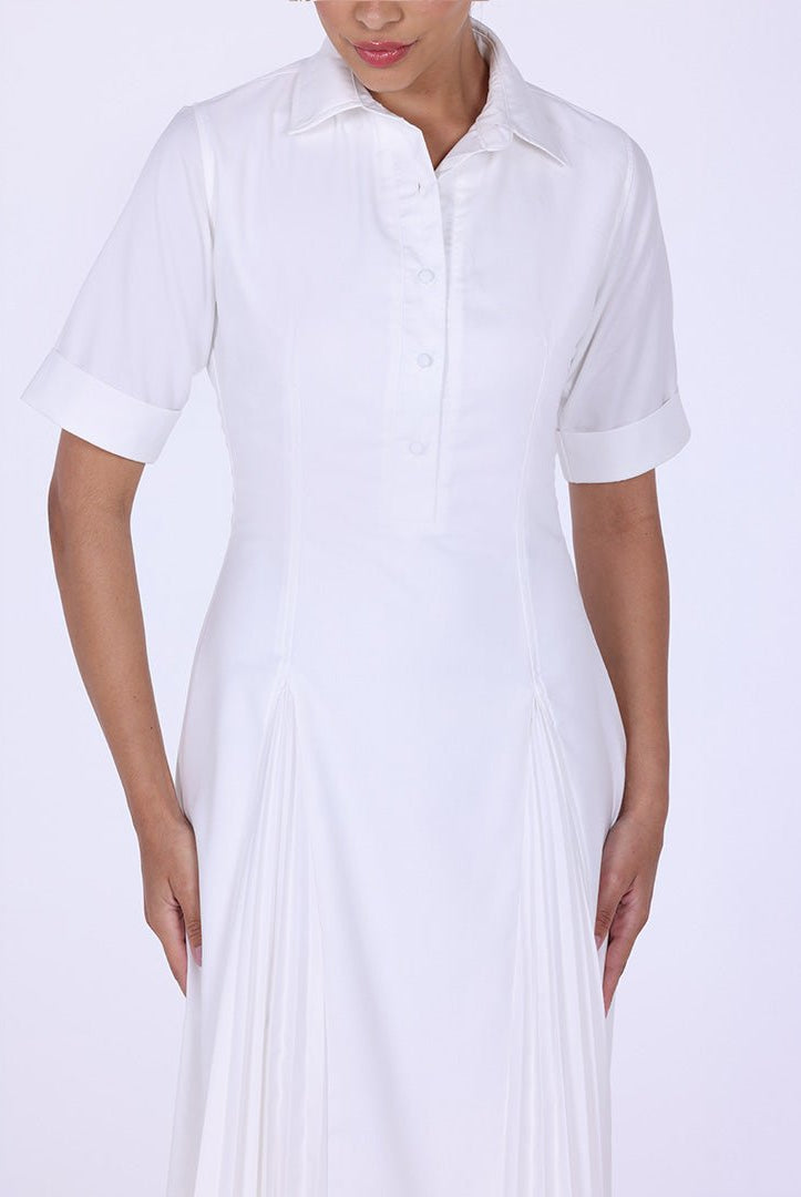 Collared Midi Shirt Dress With Pleats - shopaleena