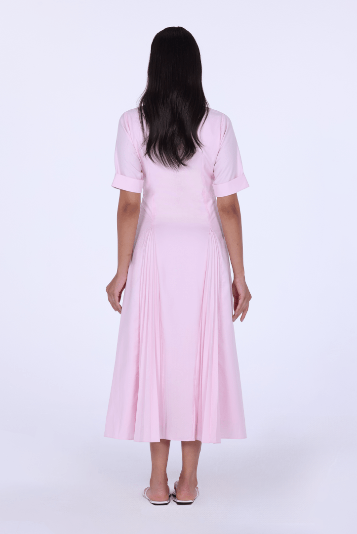 Collared Midi Shirt Dress With Pleats - shopaleena
