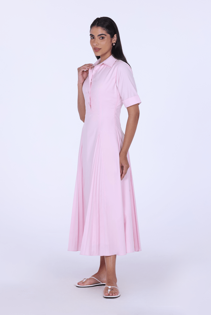 Collared Midi Shirt Dress With Pleats - shopaleena