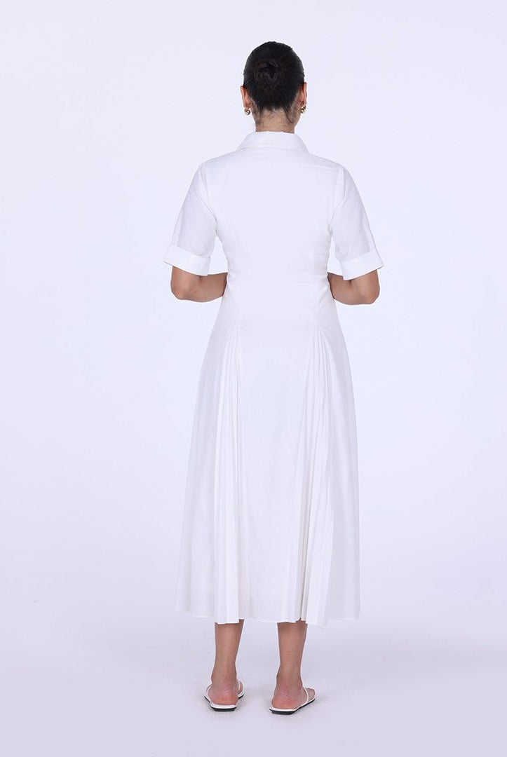 Collared Midi Shirt Dress With Pleats - shopaleena