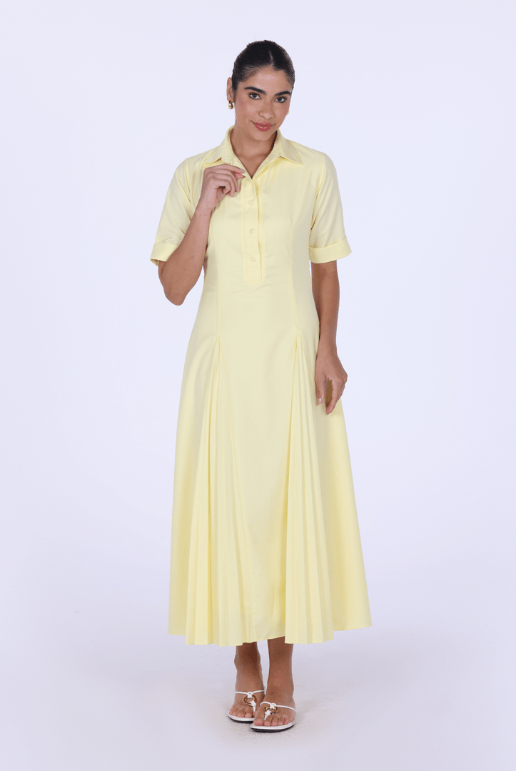 Collared Midi Shirt Dress With Pleats - shopaleena