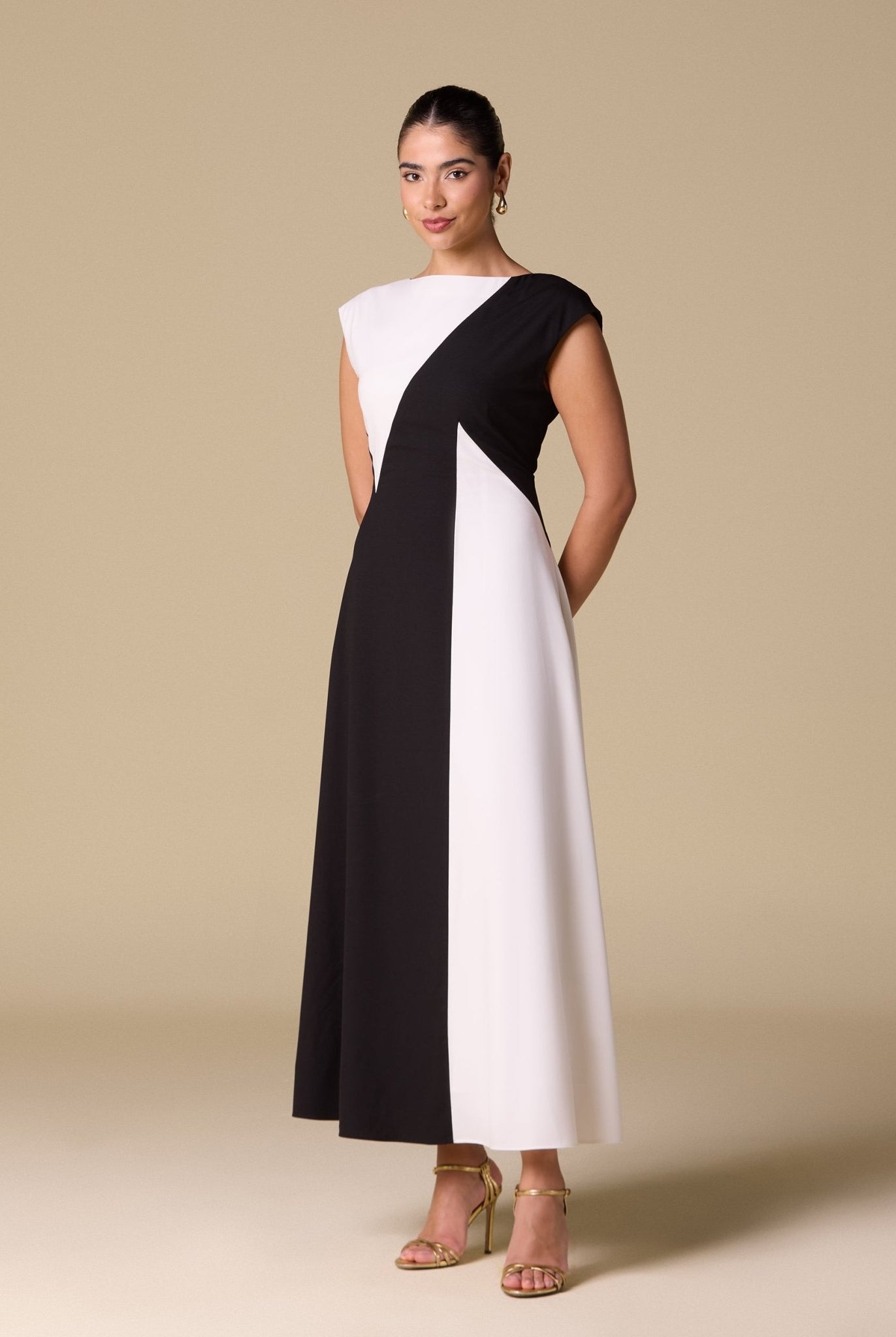 Color Block A - line Midi Dress - shopaleena