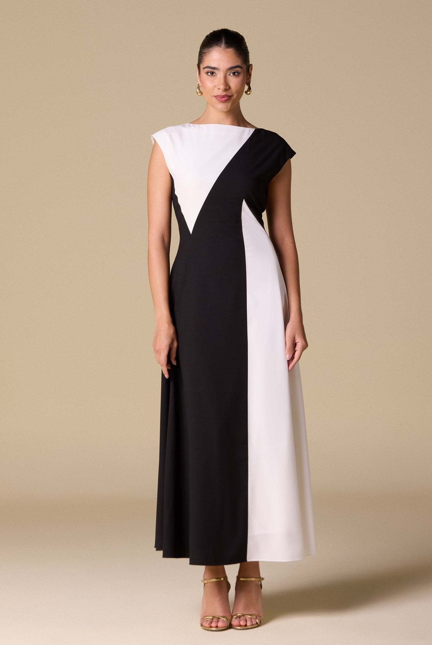 Color Block A - line Midi Dress - shopaleena