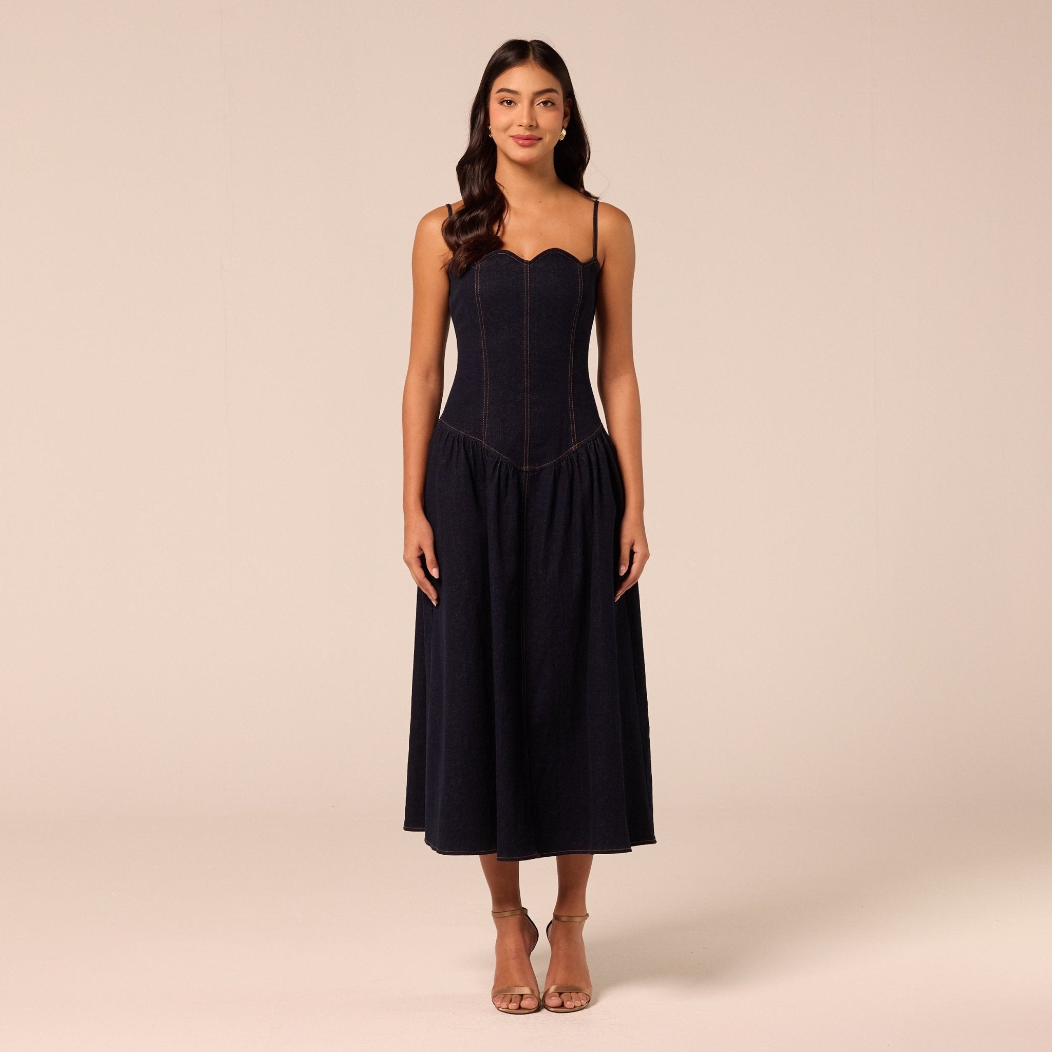 Corset A-line Denim Midi Dress - shopaleena