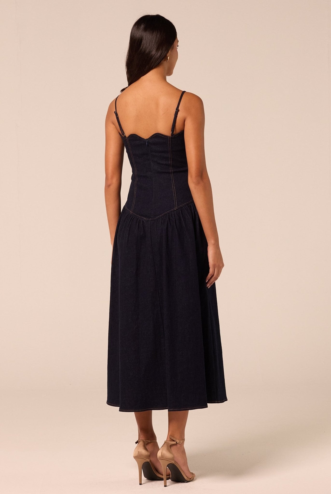 Corset A-line Denim Midi Dress - shopaleena