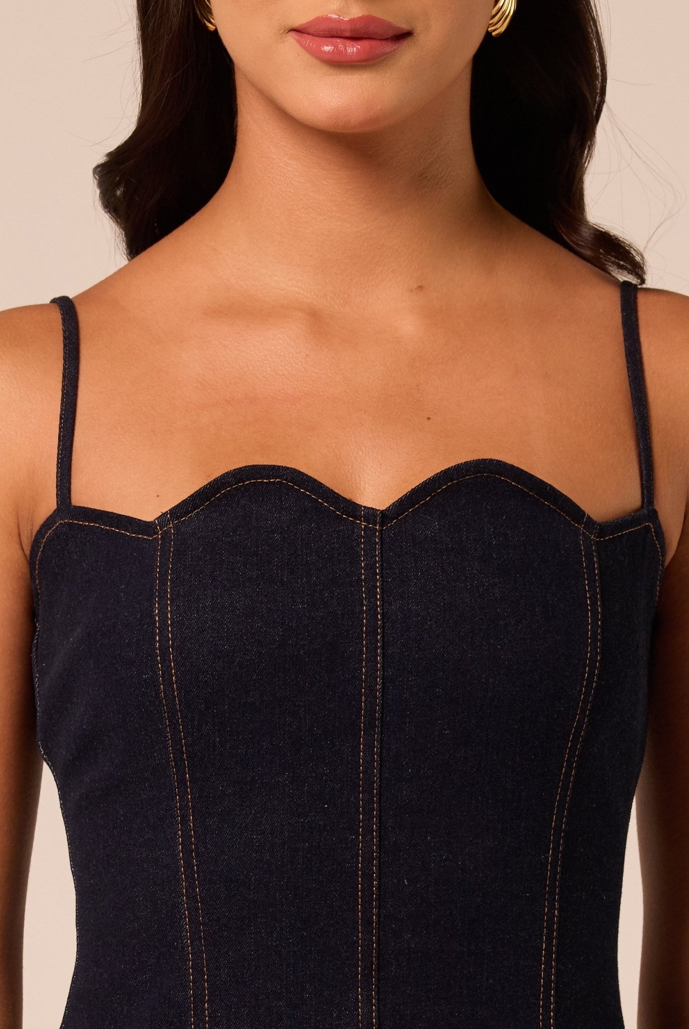 Corset A-line Denim Midi Dress - shopaleena
