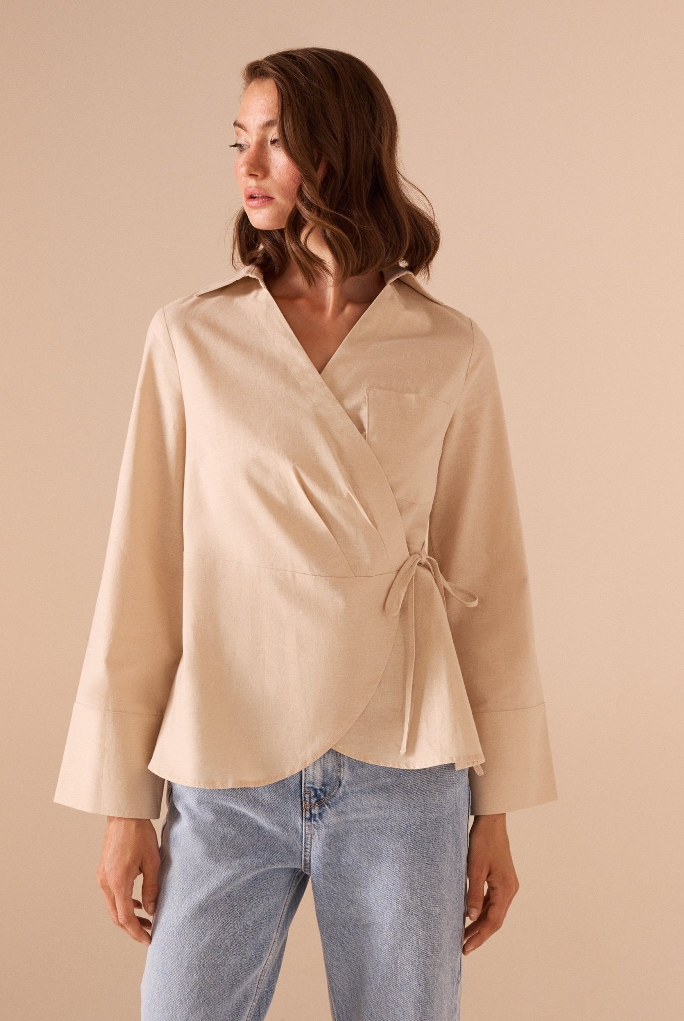 Cotton Blended Shirt With Straps Details - shopaleena