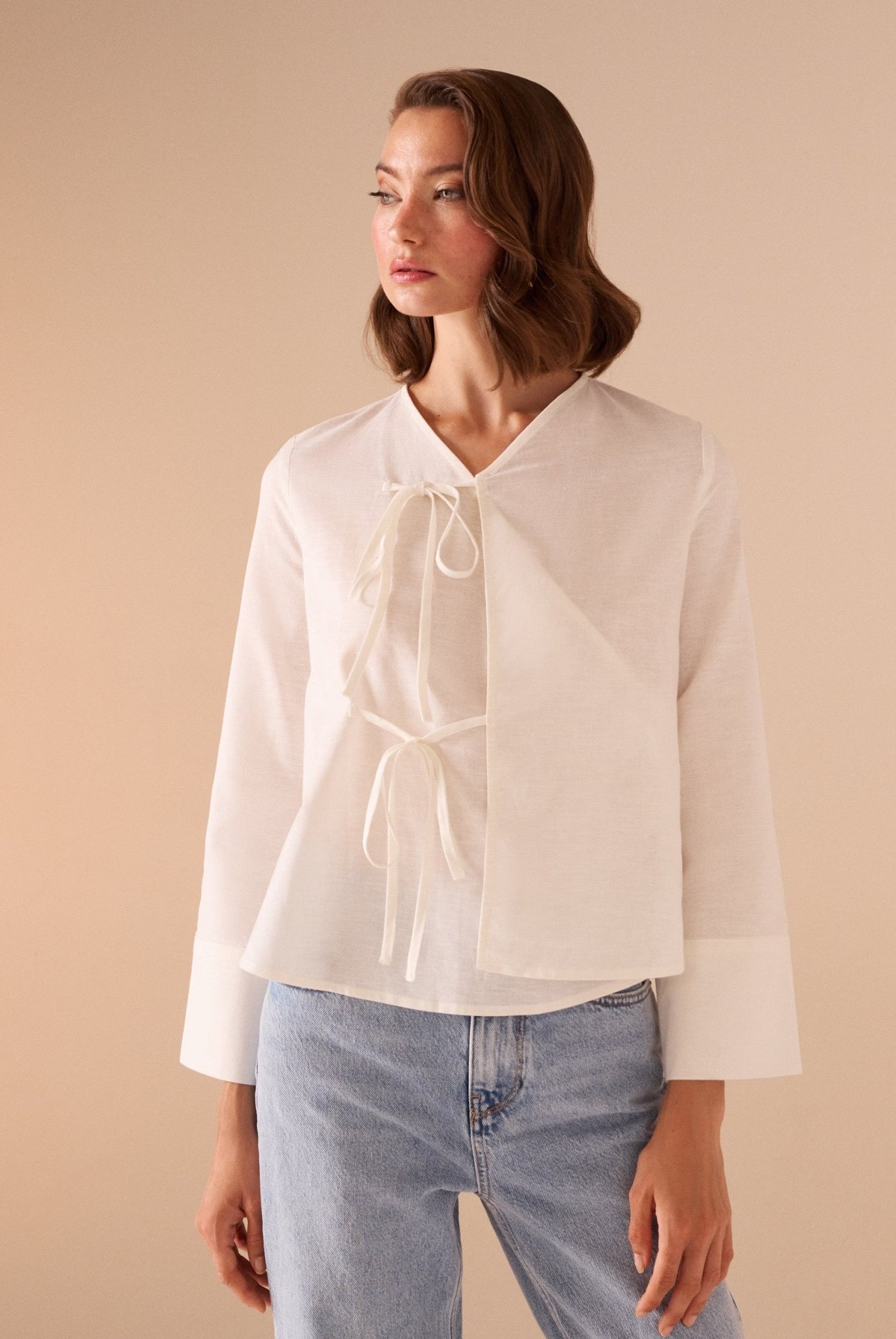 Cotton Blended Shirt With Tie Straps - shopaleena