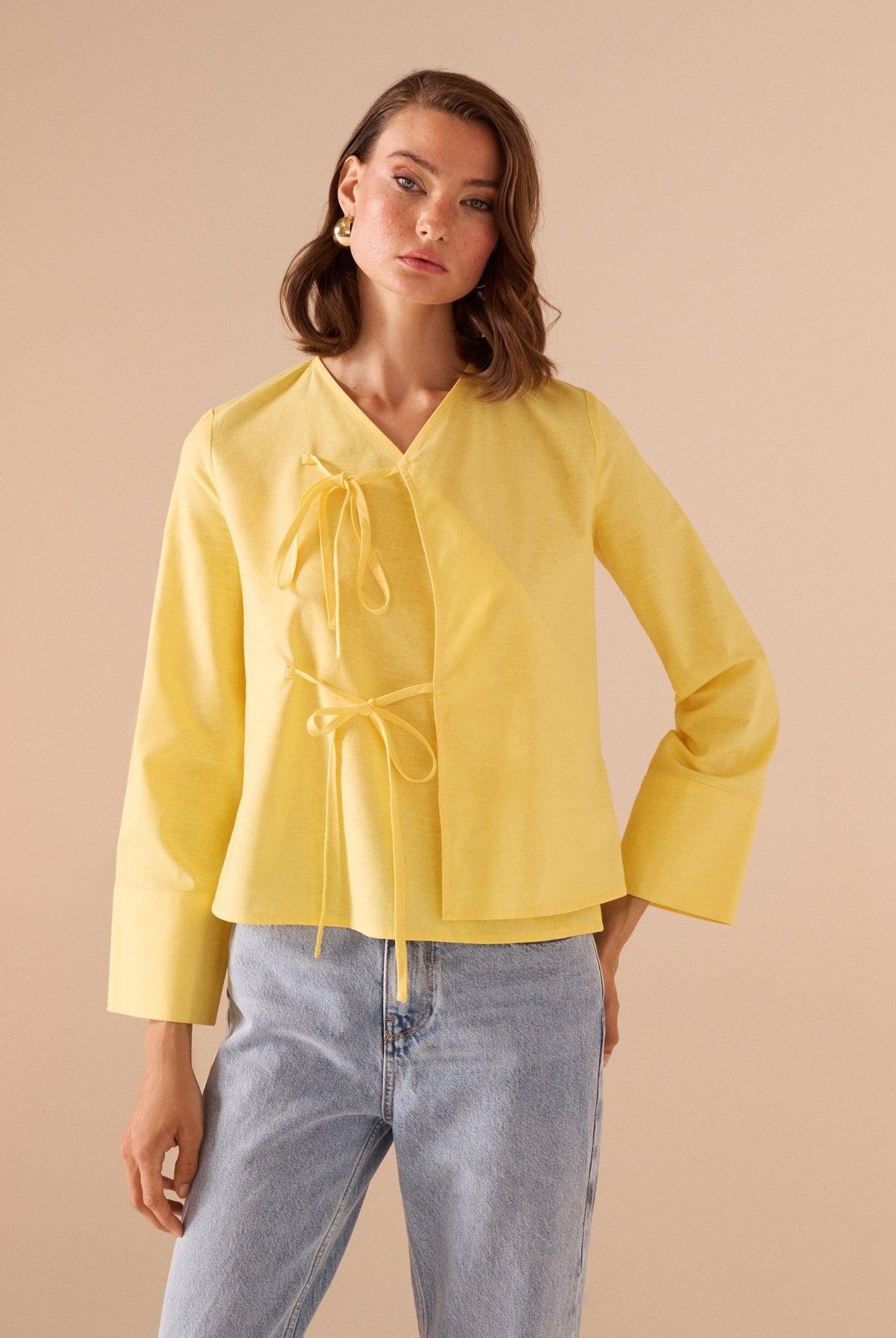 Cotton Blended Shirt With Tie Straps - shopaleena