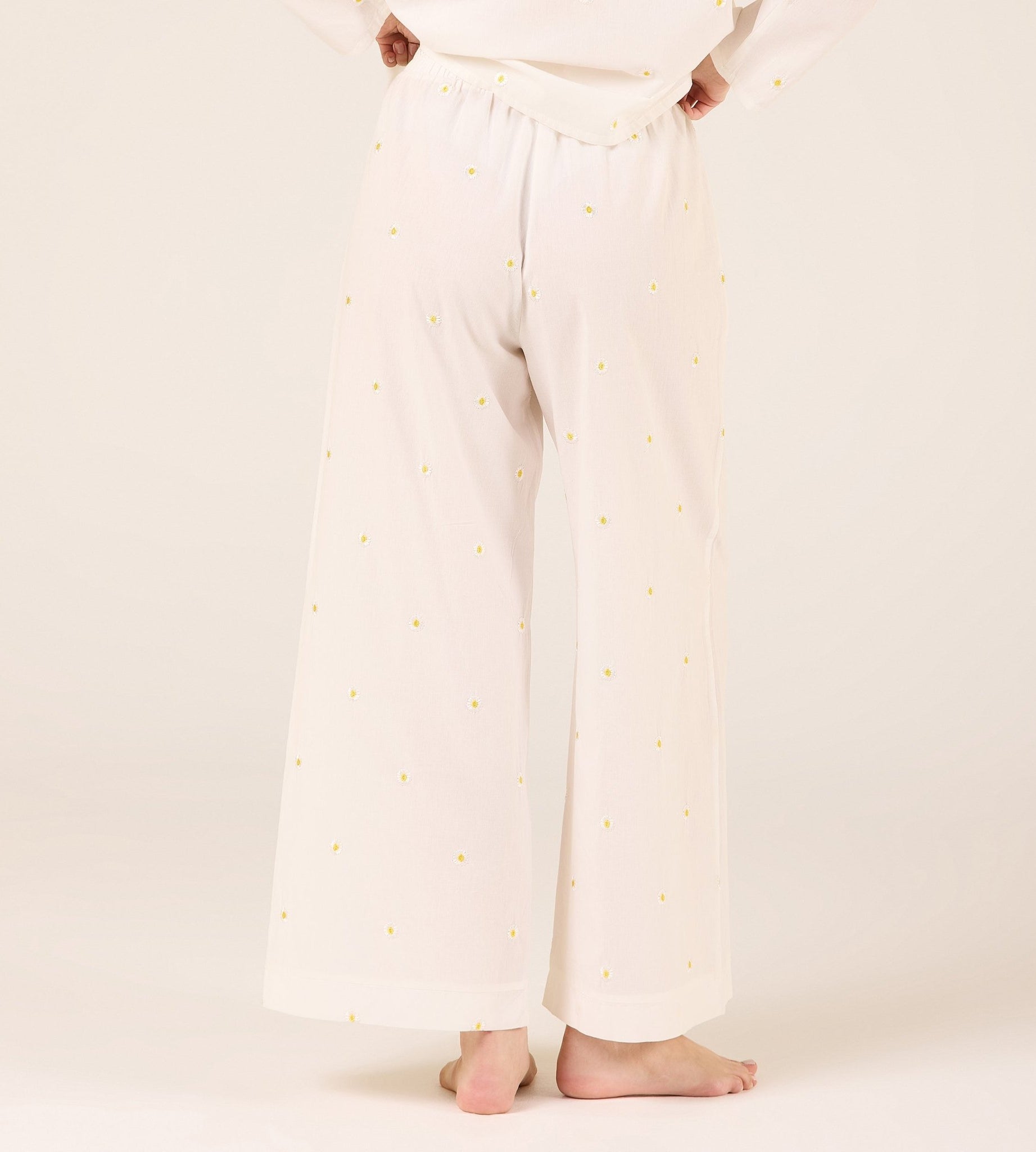 Cotton Embroidered Daisy Print Pants - shopaleena