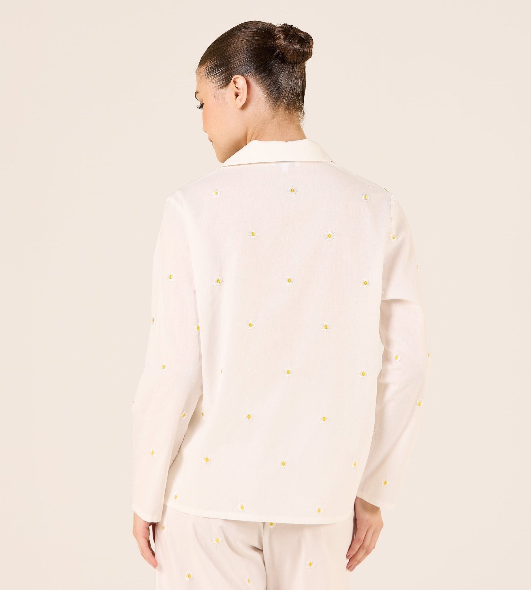 Cotton Embroidered Daisy Print Shirt - shopaleena