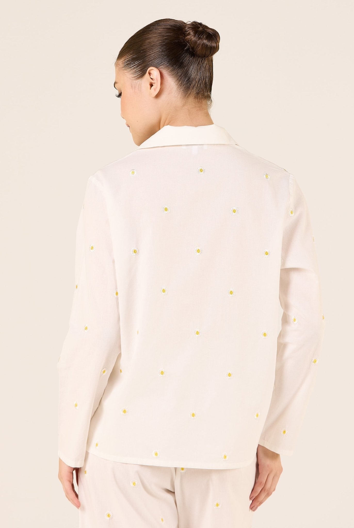 Cotton Embroidered Daisy Print Shirt - shopaleena