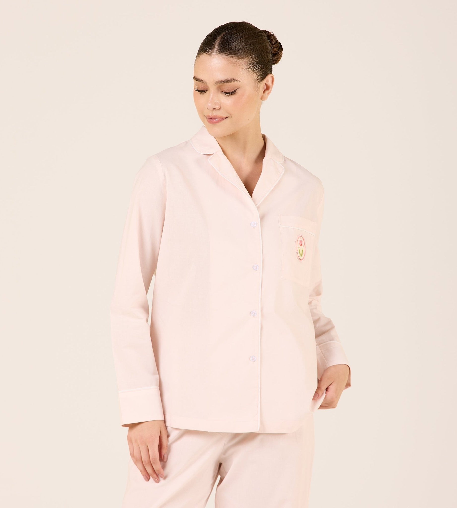 Cotton Notched Collar Shirt - shopaleena