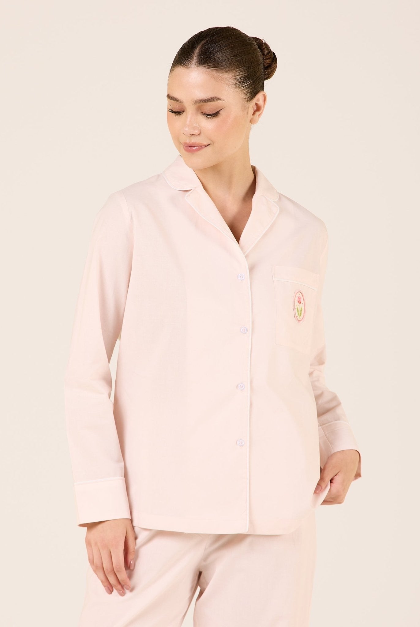 Cotton Notched Collar Shirt - shopaleena