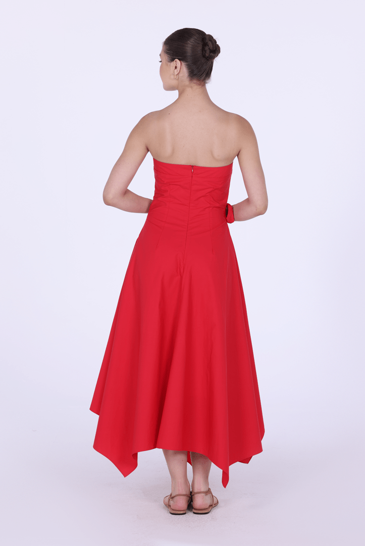 Cotton Poplin One - Shoulder Wrapped Midi Dress - shopaleena