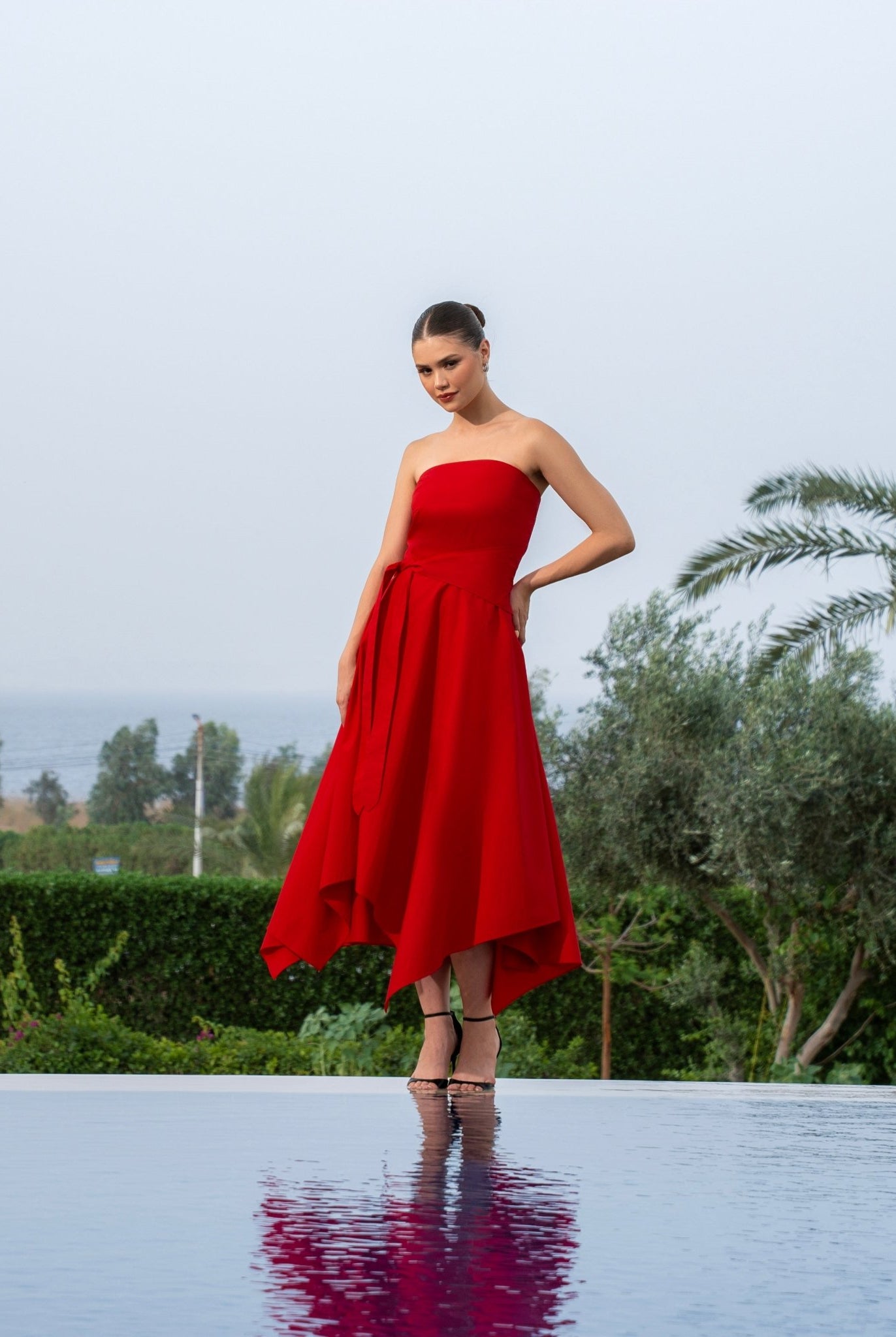 Cotton Poplin One - Shoulder Wrapped Midi Dress - shopaleena