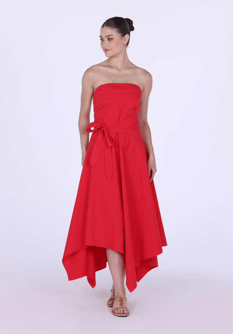 Cotton Poplin One - Shoulder Wrapped Midi Dress - shopaleena