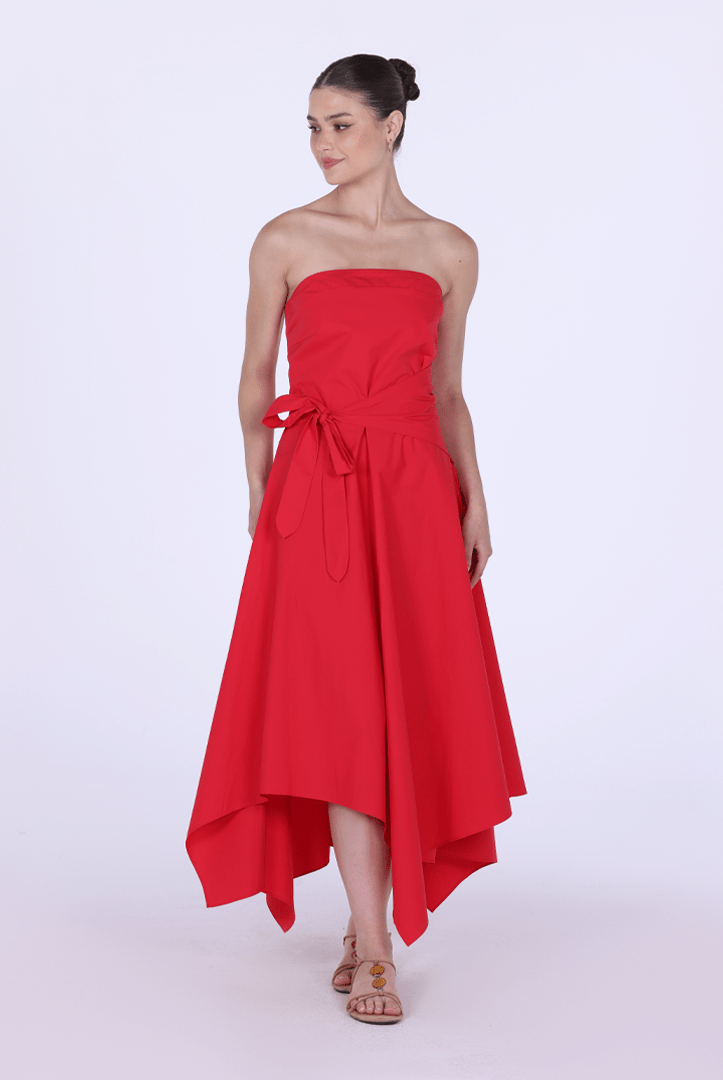 Cotton Poplin One - Shoulder Wrapped Midi Dress - shopaleena