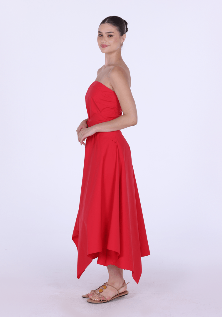 Cotton Poplin One - Shoulder Wrapped Midi Dress - shopaleena